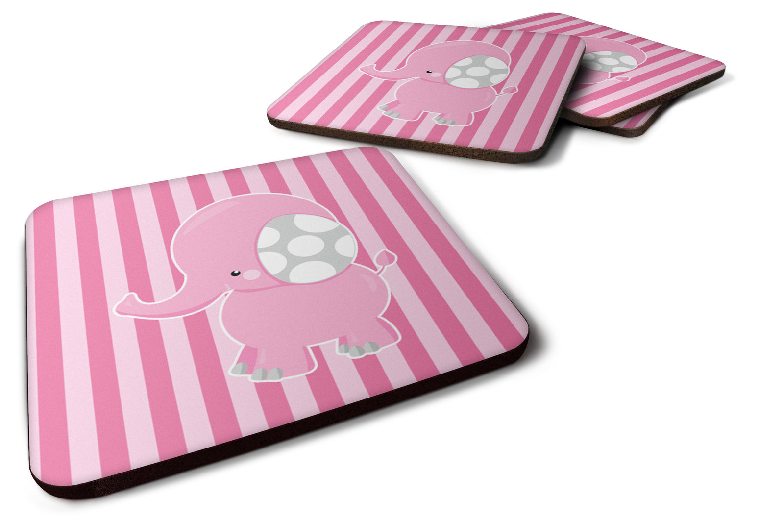 Elephant on Pink Stripes Foam Coaster Set of 4 BB6955FC - the-store.com