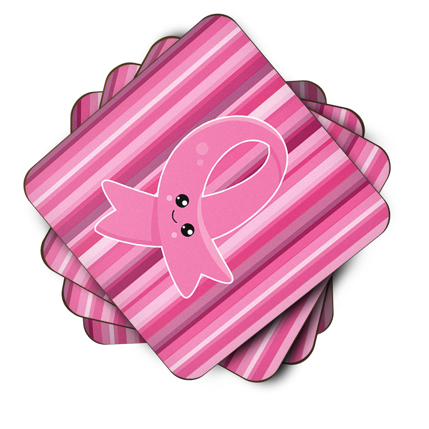 Breast Cancer Awareness Ribbon Face Foam Coaster Set of 4 BB6978FC - the-store.com