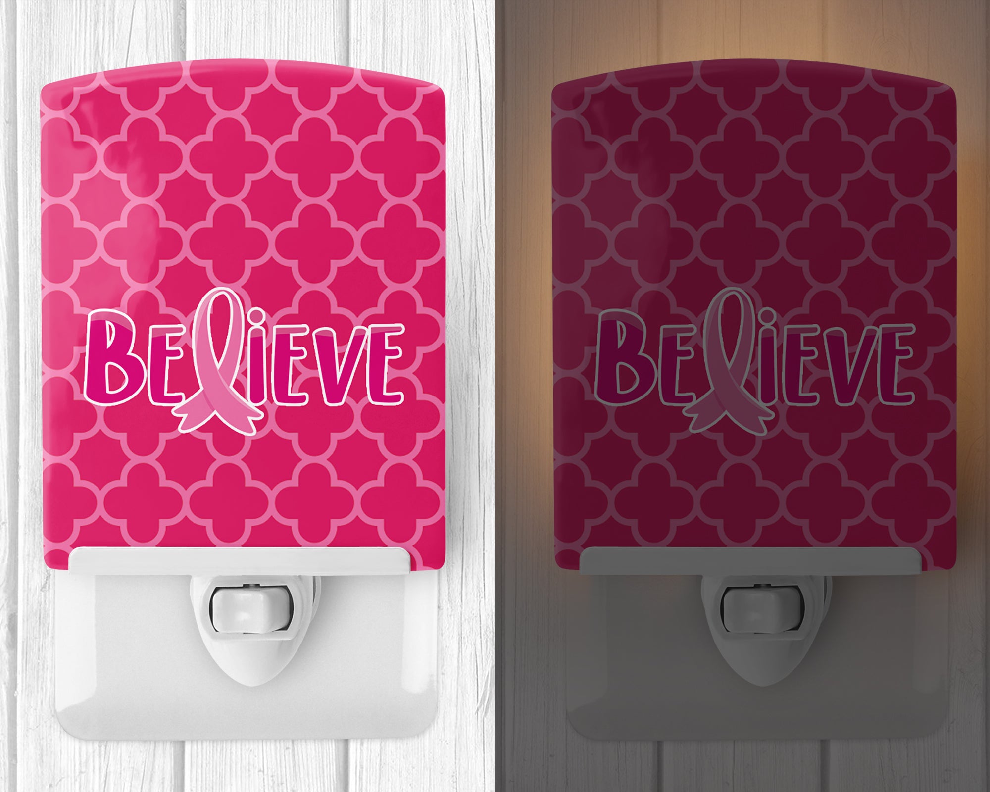 Breast Cancer Awareness Ribbon Believe Ceramic Night Light BB6980CNL - the-store.com