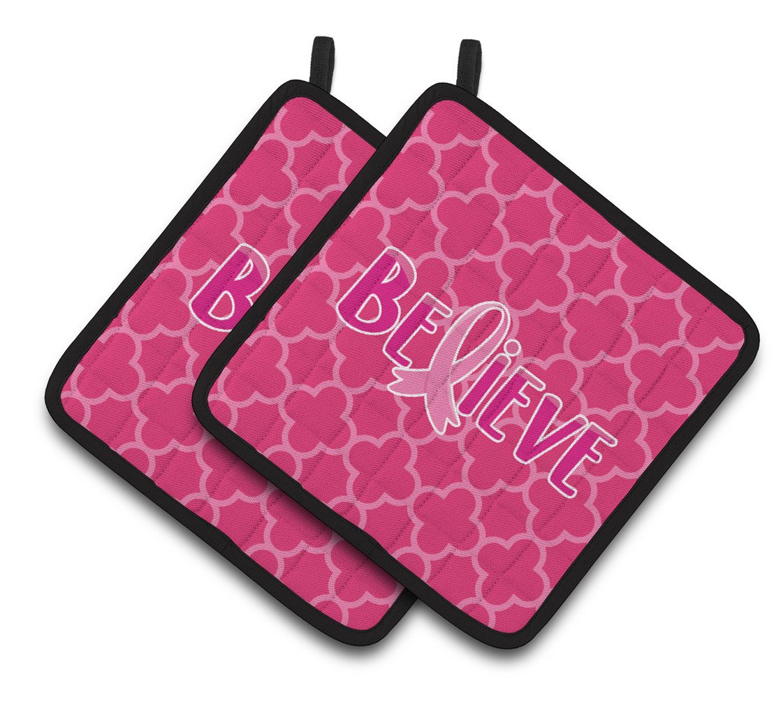 Breast Cancer Awareness Ribbon Believe Pair of Pot Holders BB6980PTHD by Caroline&#39;s Treasures