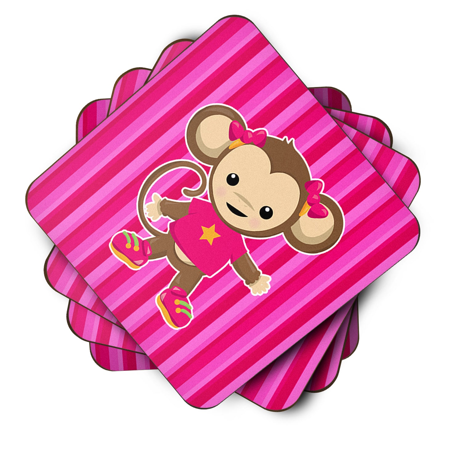 Monkey on Pink Stripes Foam Coaster Set of 4 BB7020FC - the-store.com