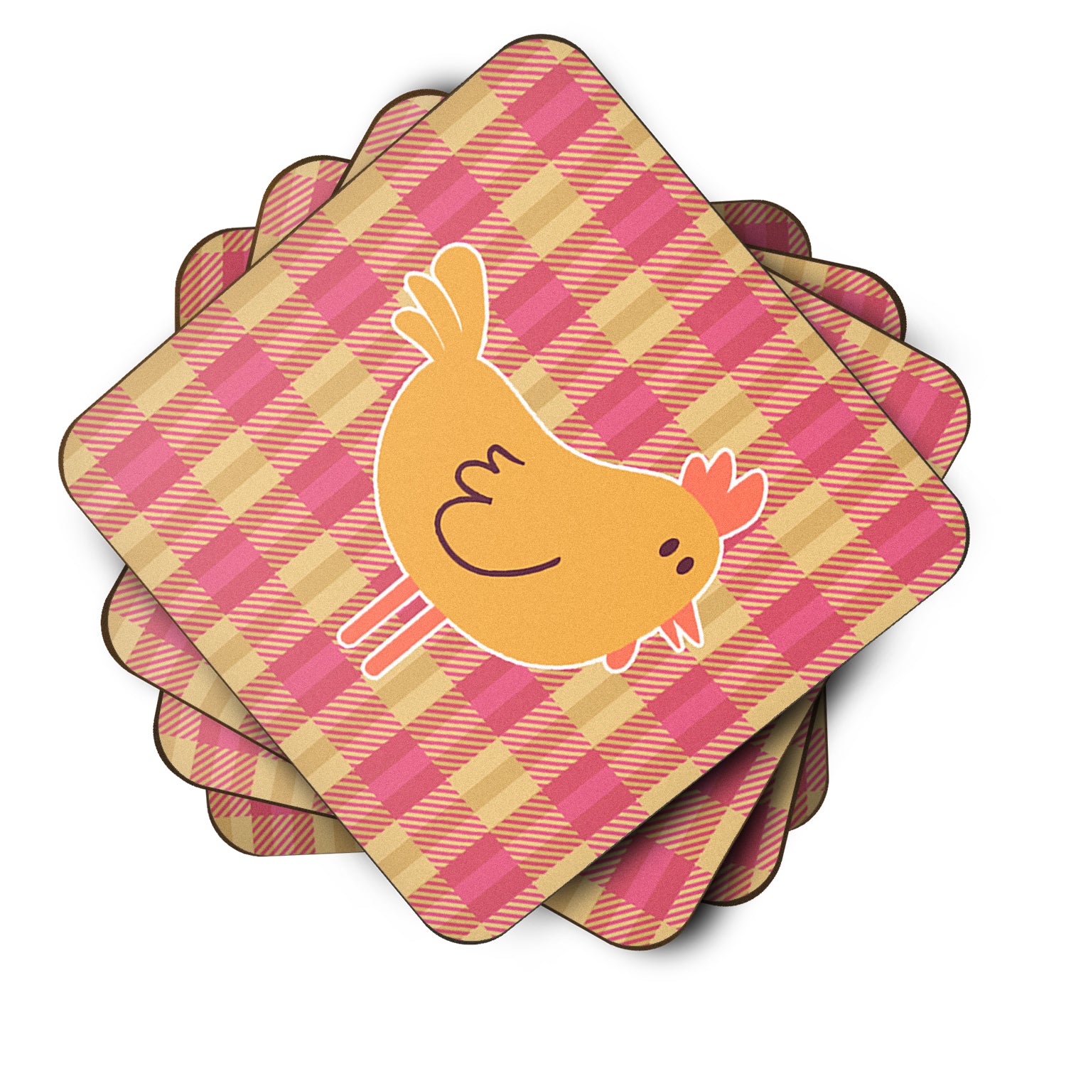Chicken Hen on Gingham Foam Coaster Set of 4 BB7090FC - the-store.com