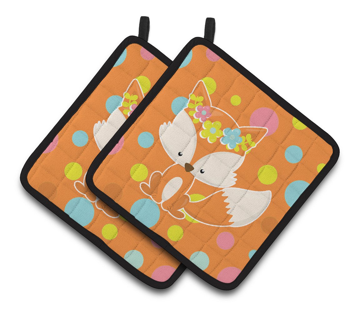 Baby Fox Flowerchild Polkadots Pair of Pot Holders BB7091PTHD by Caroline's Treasures