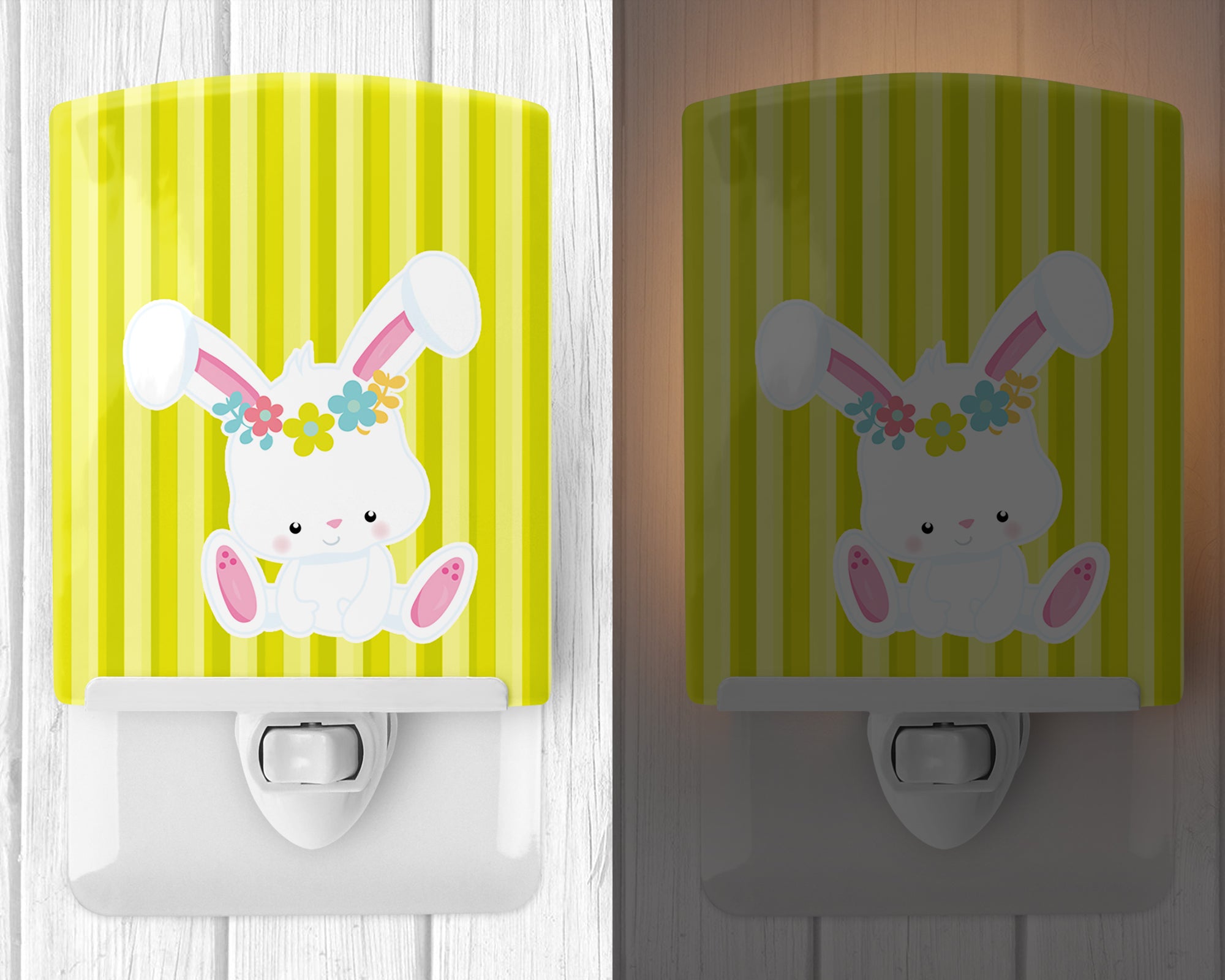 Easter White Rabbit with Flowers Ceramic Night Light BB7093CNL - the-store.com