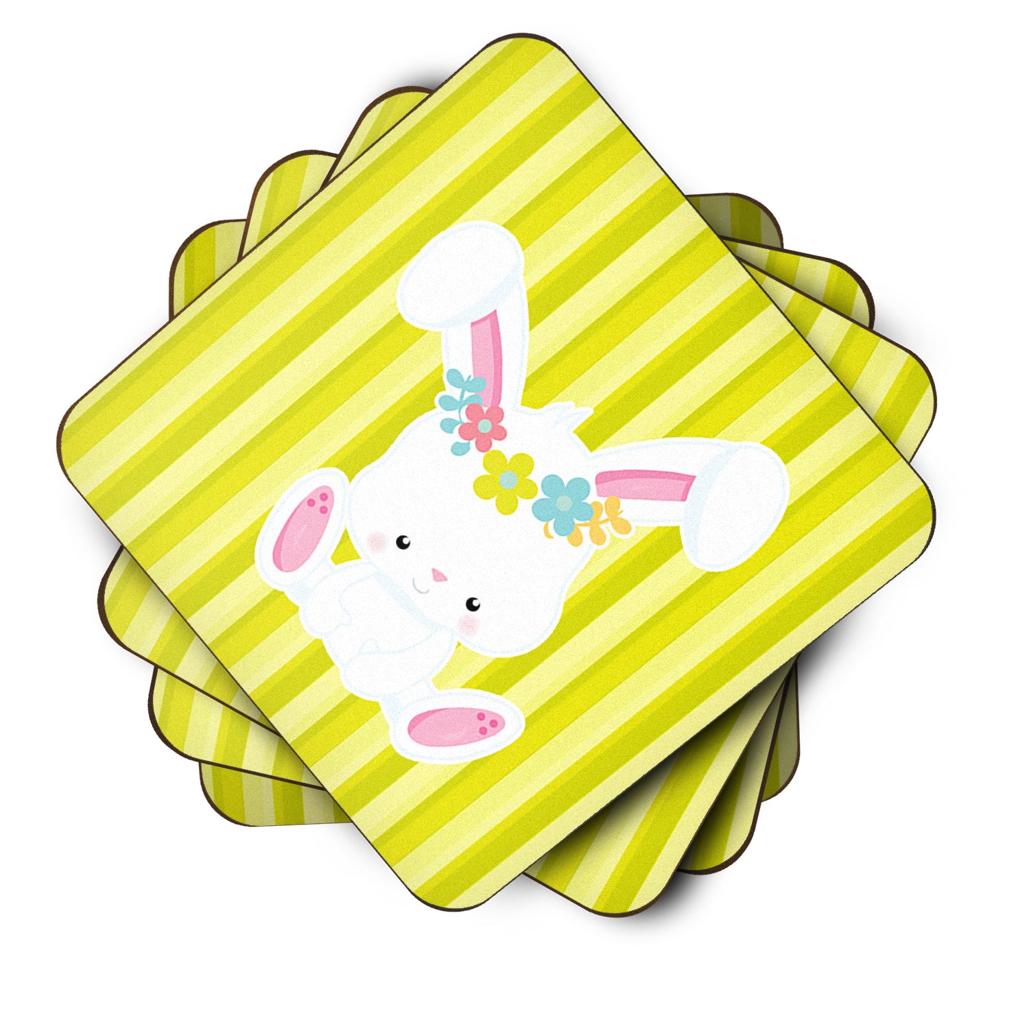 Easter White Rabbit with Flowers Foam Coaster Set of 4 BB7093FC - the-store.com
