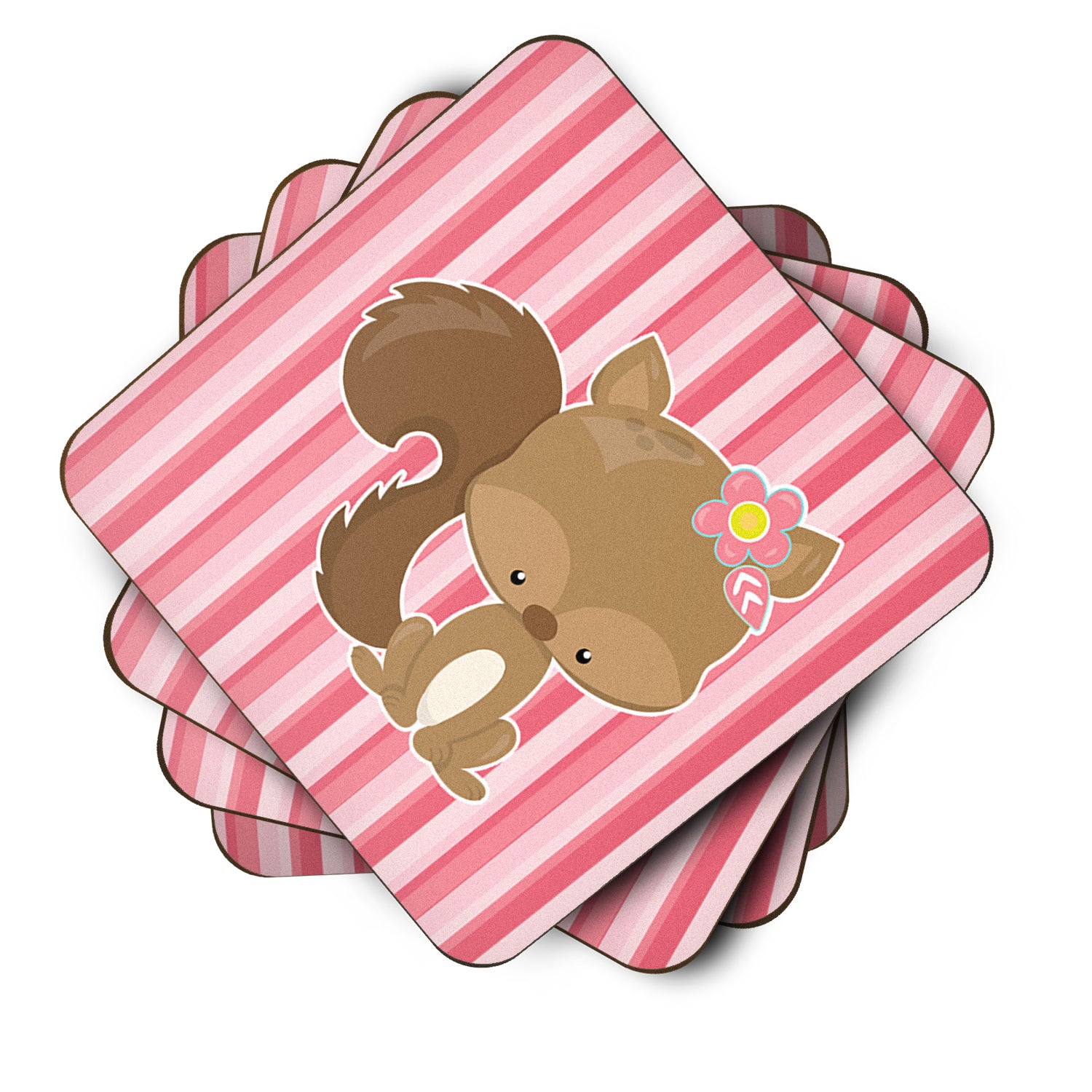 Squirrel with Flowers Foam Coaster Set of 4 BB7094FC - the-store.com