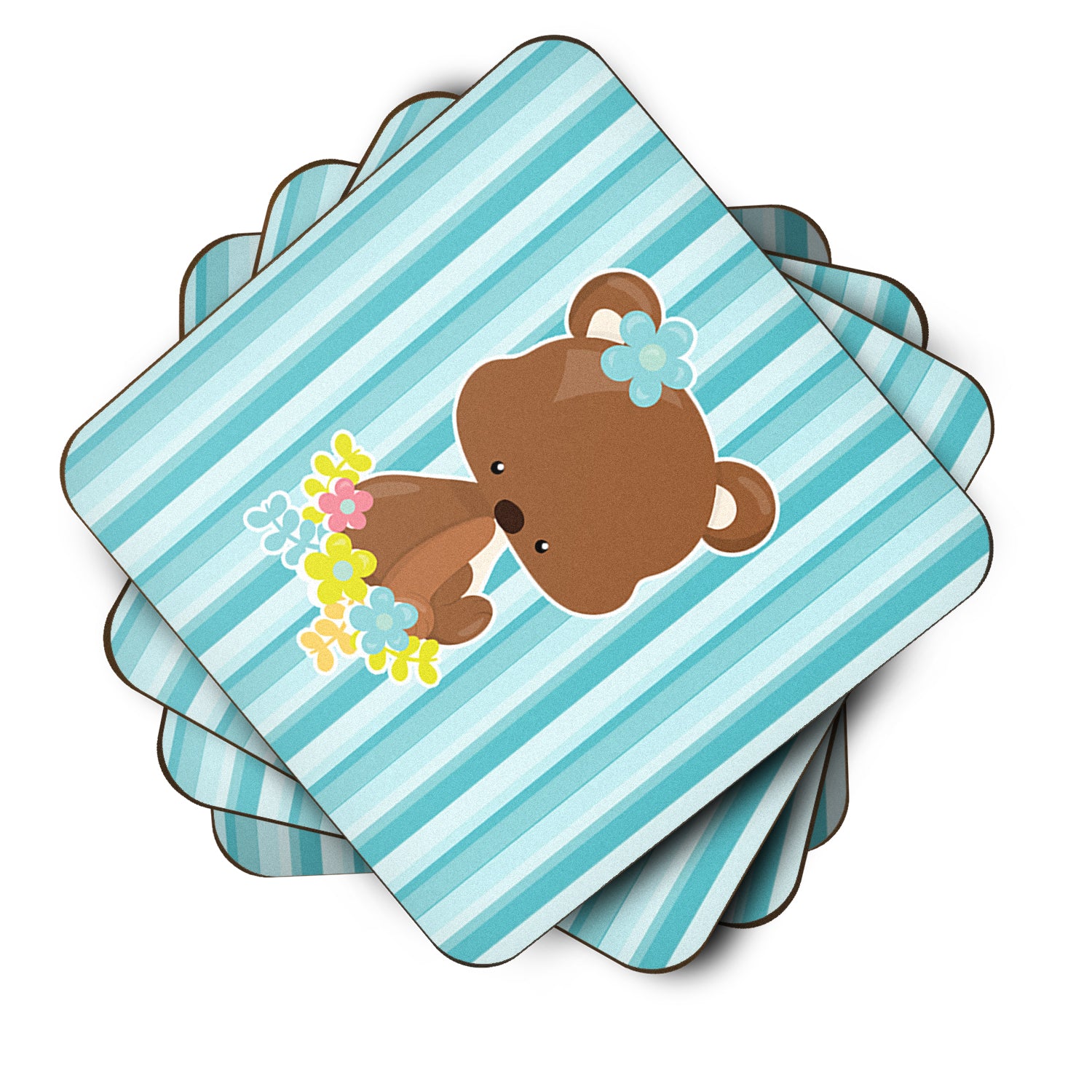Bear with Flowers Foam Coaster Set of 4 BB7096FC - the-store.com