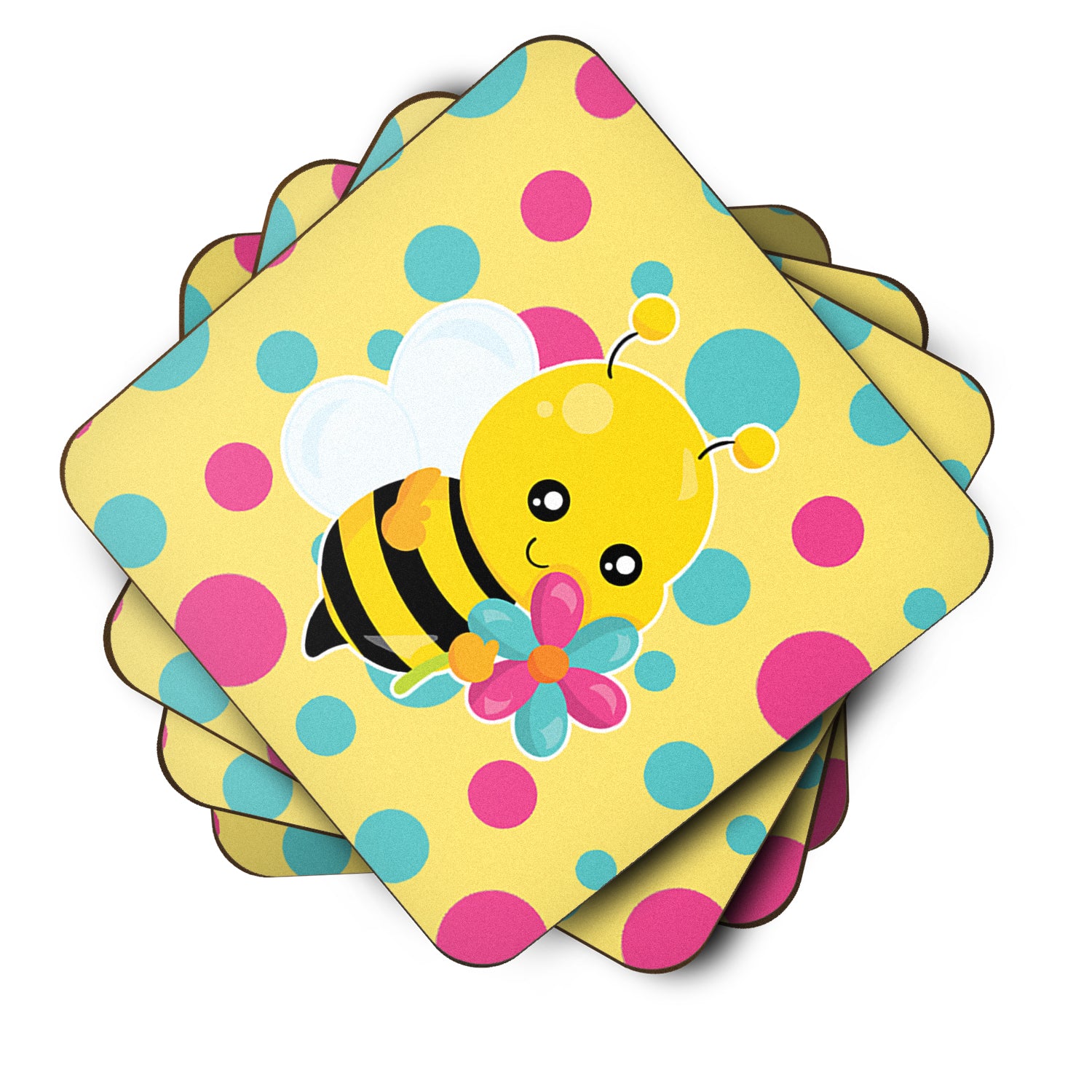 Bee with Flower Foam Coaster Set of 4 BB7097FC - the-store.com