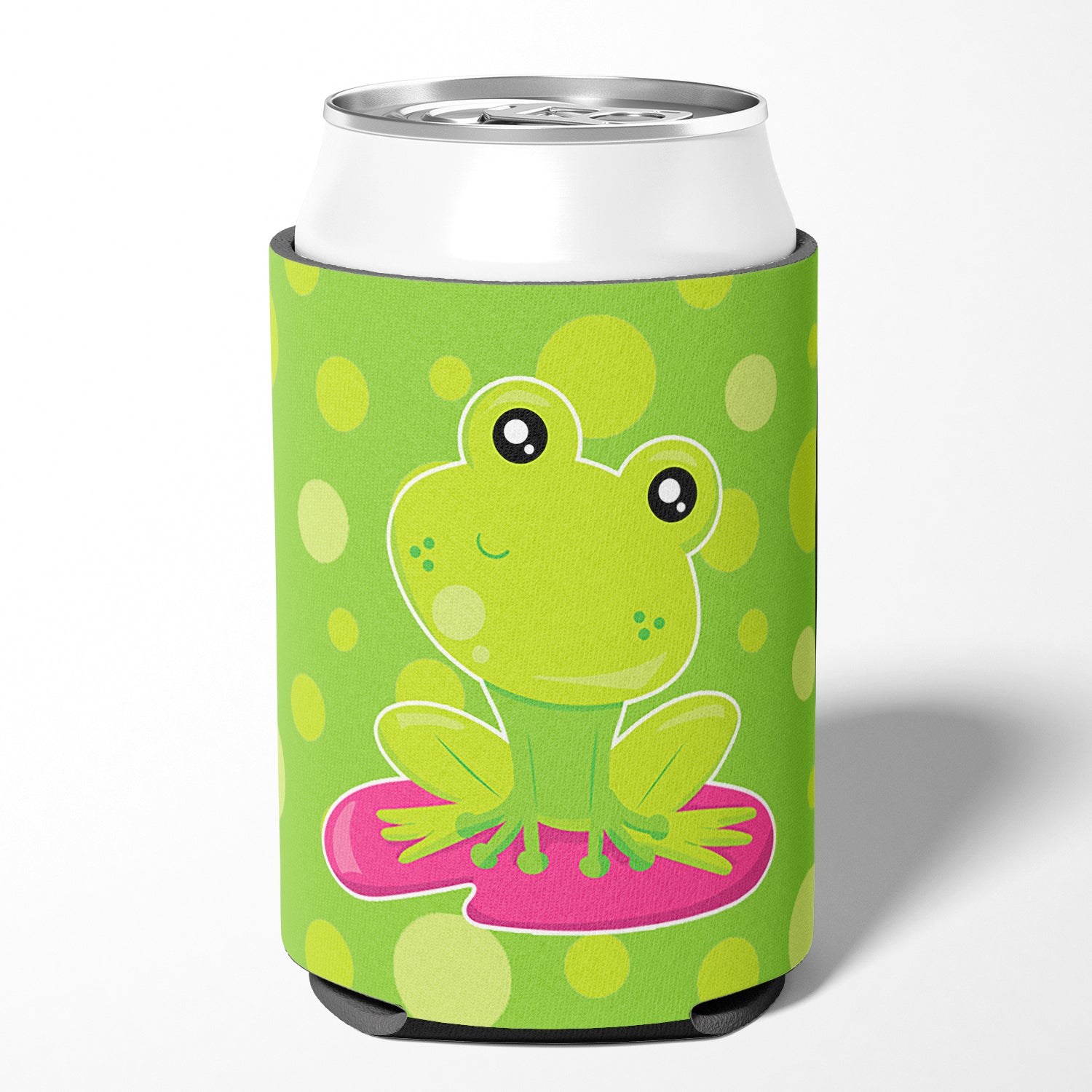 Frog on Lily Pad Green Polkadots Can or Bottle Hugger BB7098CC