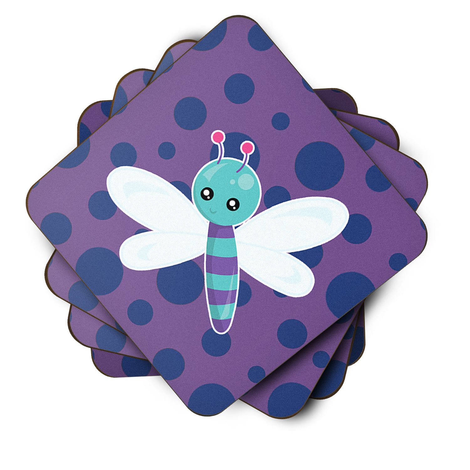 Dragonfly on Purple Polkadots Foam Coaster Set of 4 BB7099FC - the-store.com