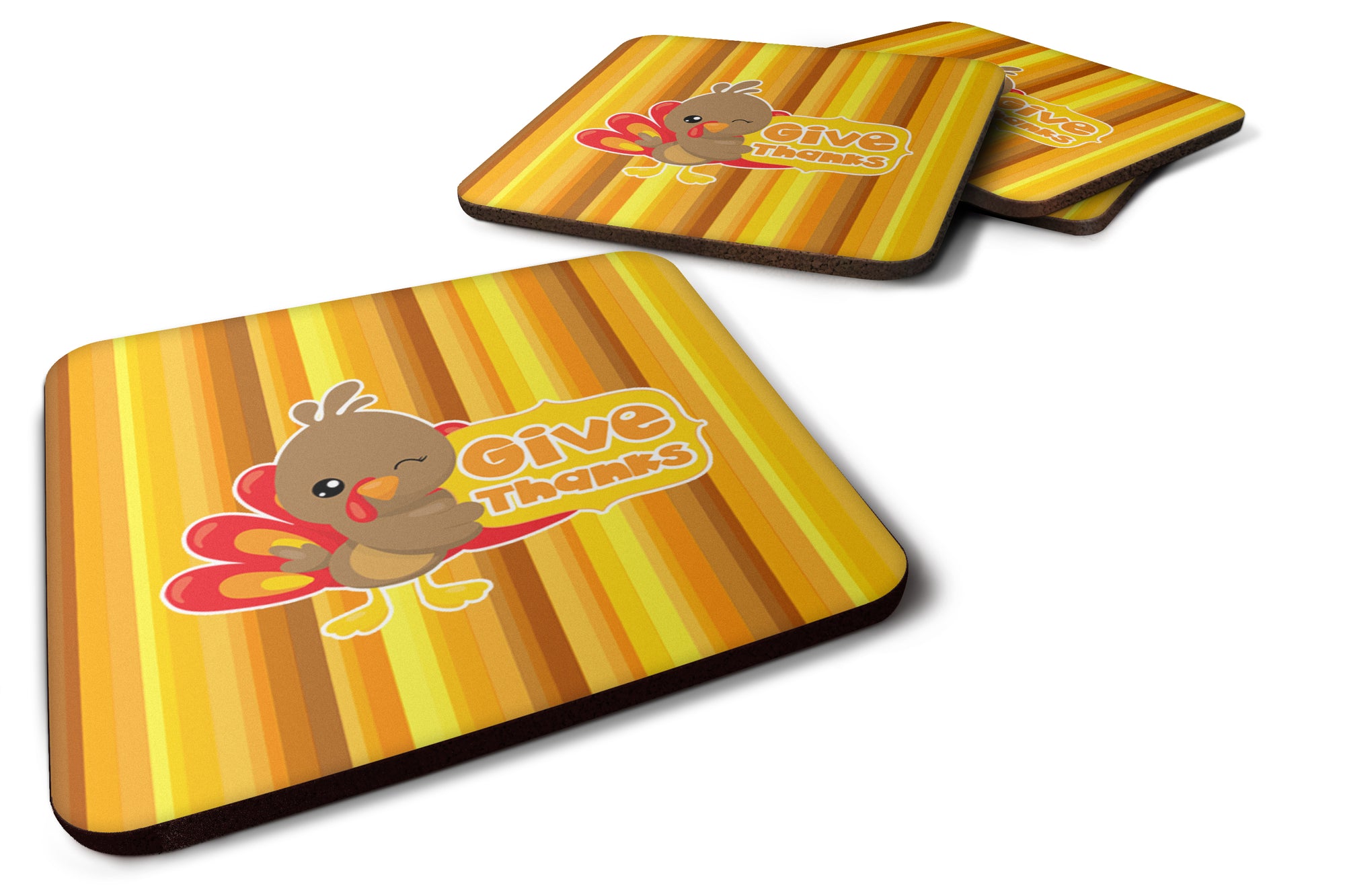 Thanksgiving Turkey Give Thanks Foam Coaster Set of 4 BB7115FC - the-store.com