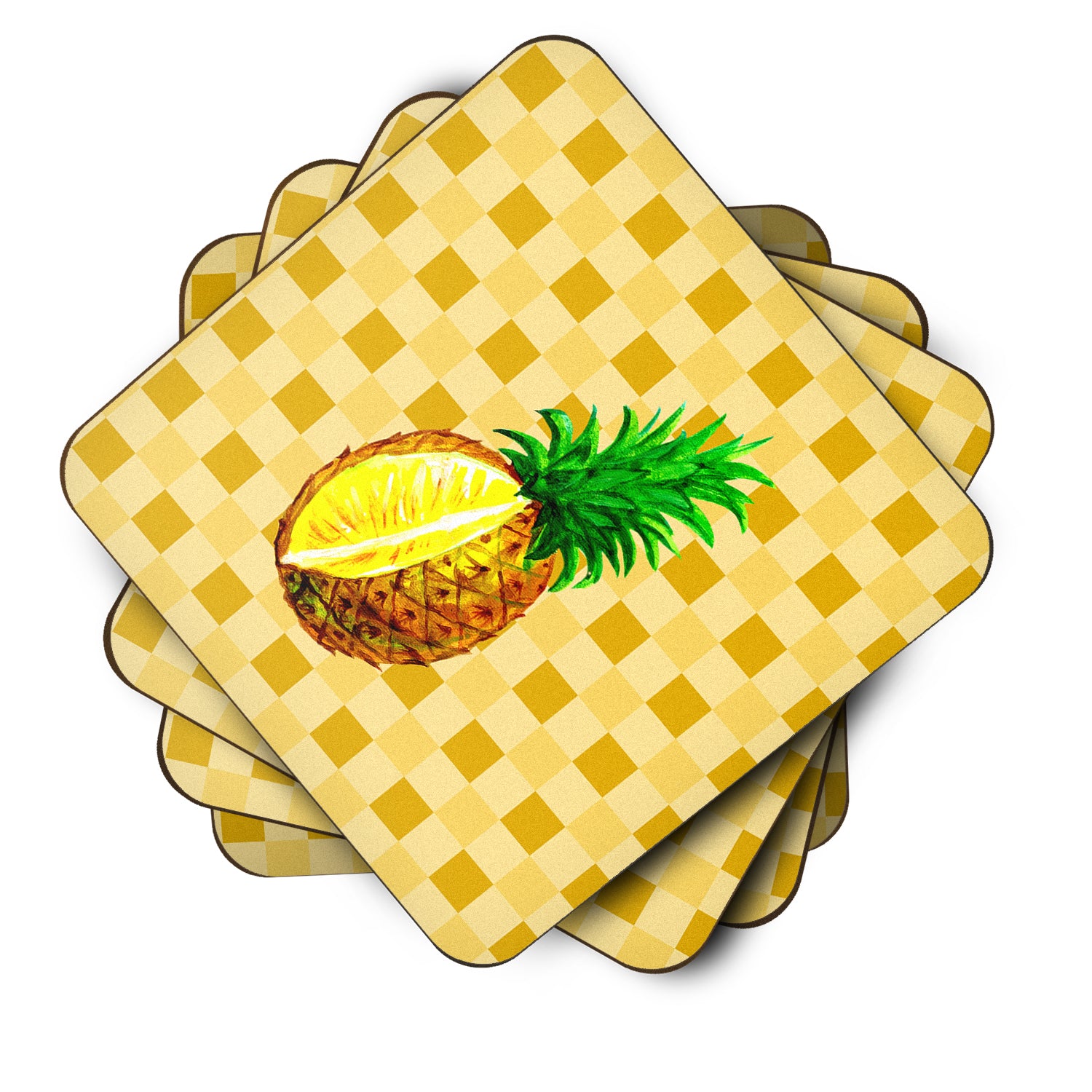 Whole Pineapple Cut on Basketweave Foam Coaster Set of 4 BB7247FC - the-store.com