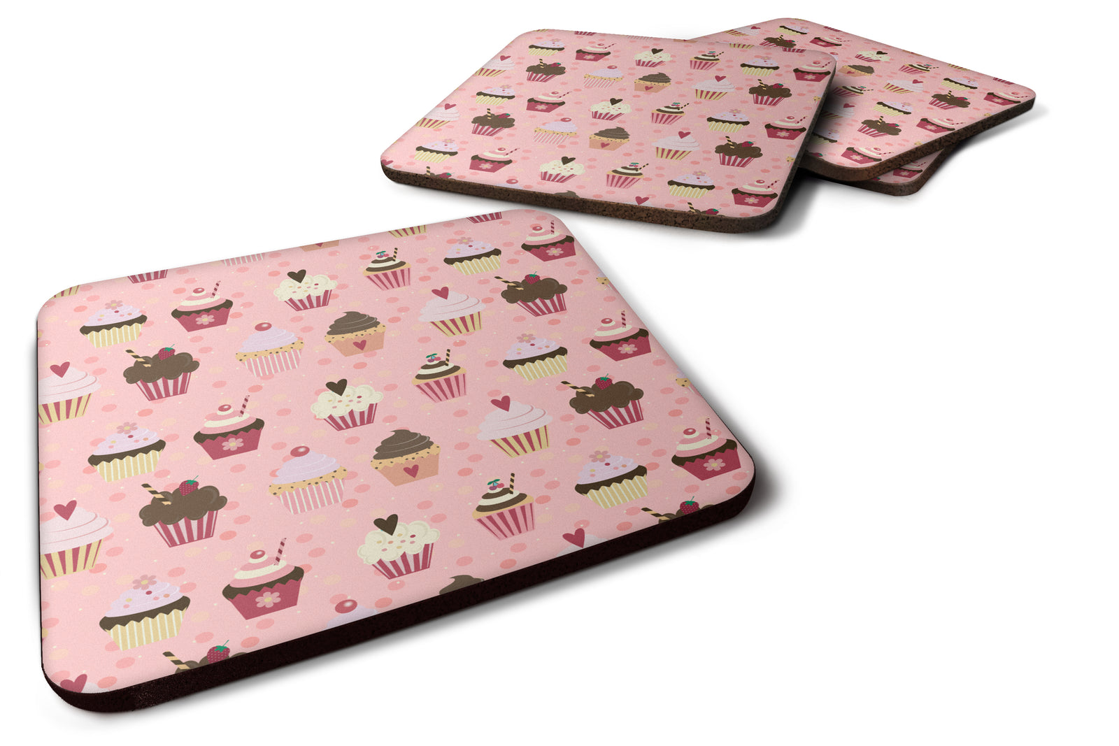 Cupcakes on Pink Foam Coaster Set of 4 BB7280FC - the-store.com