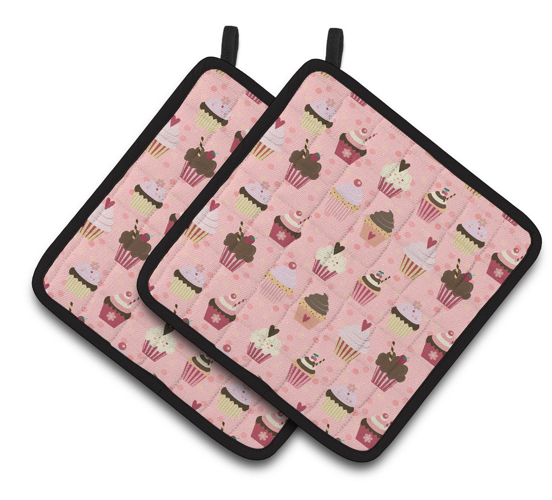 Cupcakes on Pink Pair of Pot Holders BB7280PTHD by Caroline&#39;s Treasures