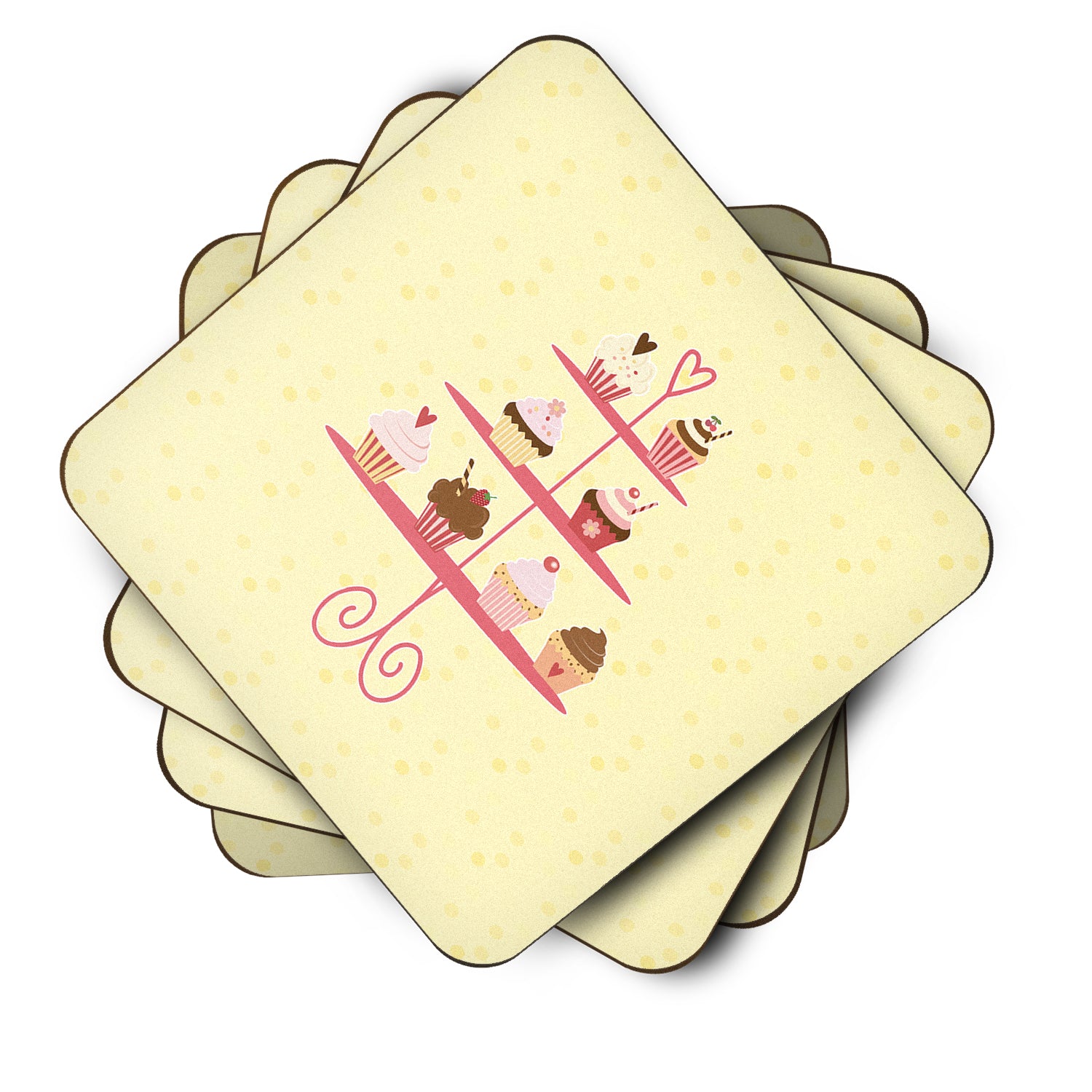 3 Tier Cupcakes on Yellow Foam Coaster Set of 4 BB7289FC - the-store.com