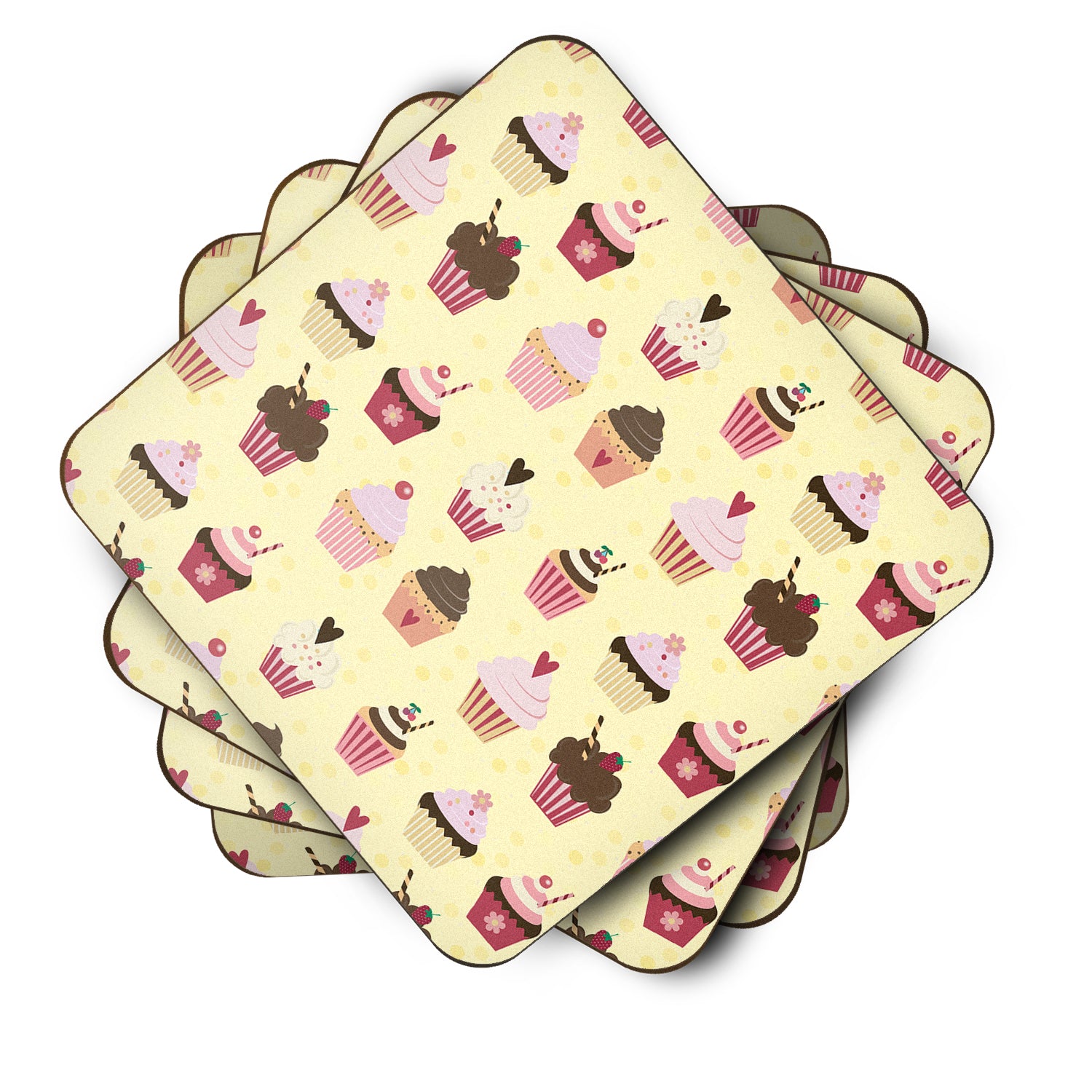 Cupcakes on Yellow Foam Coaster Set of 4 BB7295FC - the-store.com