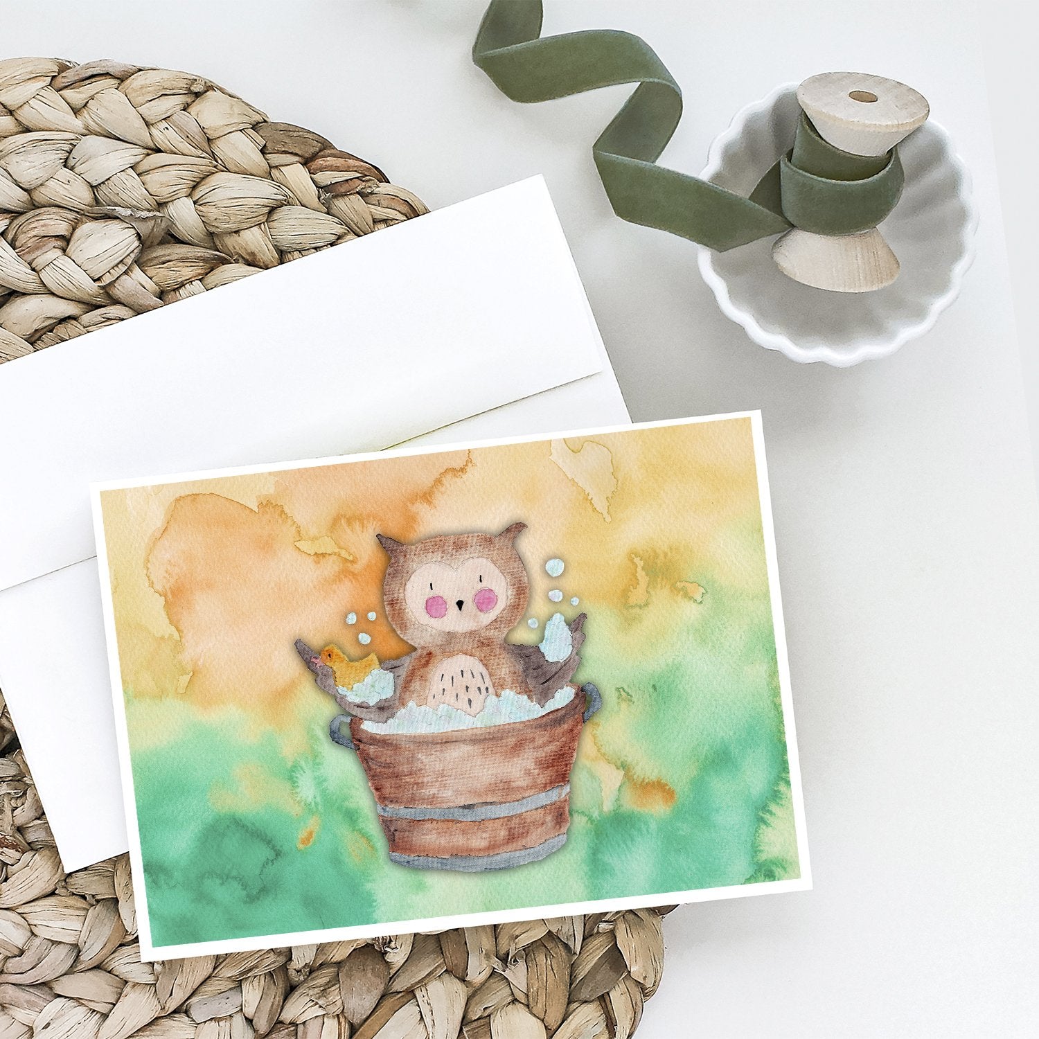 Buy this Owl Bathing Watercolor Greeting Cards and Envelopes Pack of 8