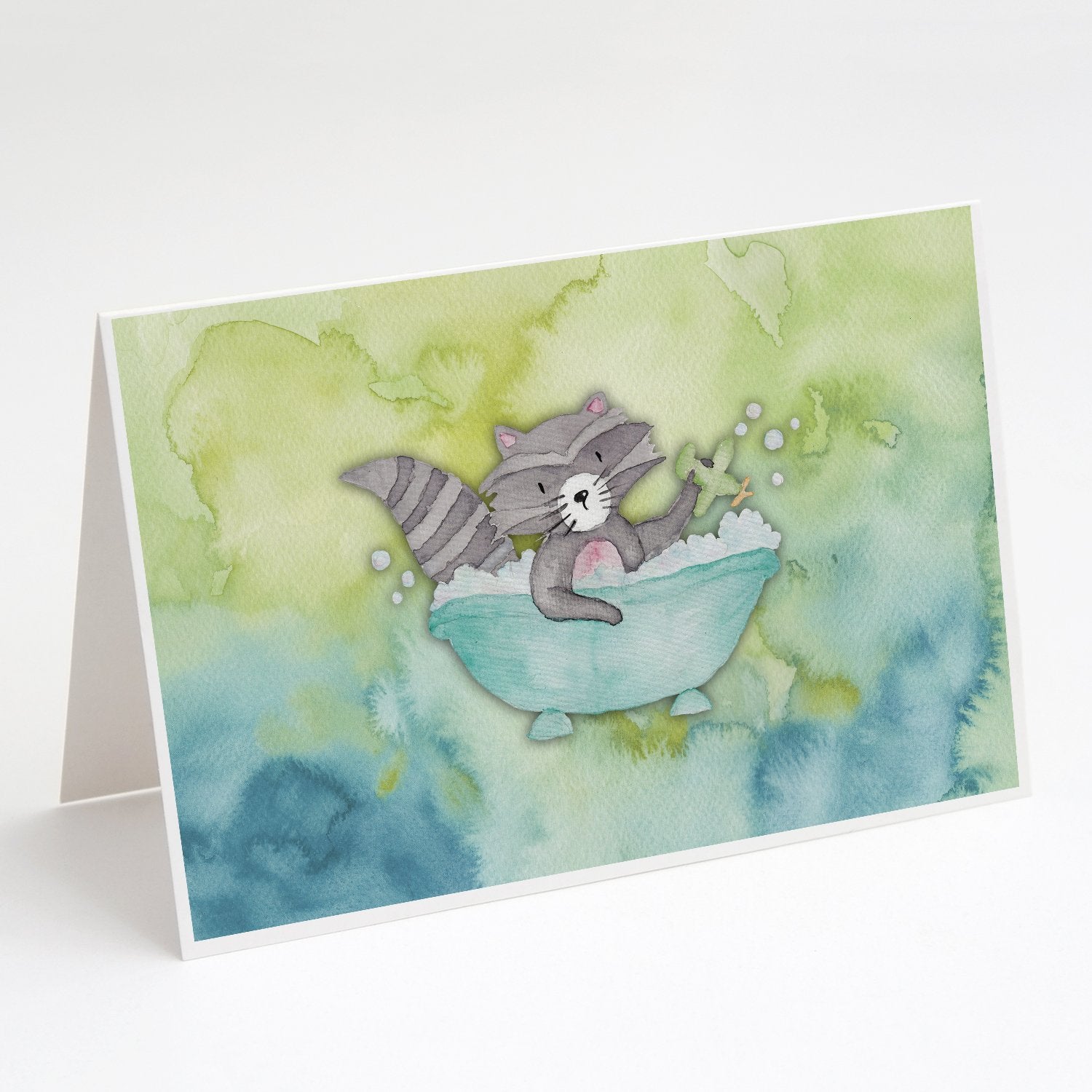 Buy this Raccoon Bathing Watercolor Greeting Cards and Envelopes Pack of 8