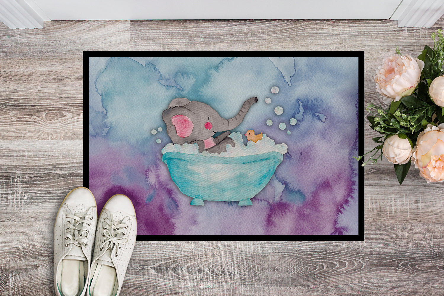 Elephant Bathing Watercolor Indoor or Outdoor Mat 18x27 BB7346MAT - the-store.com
