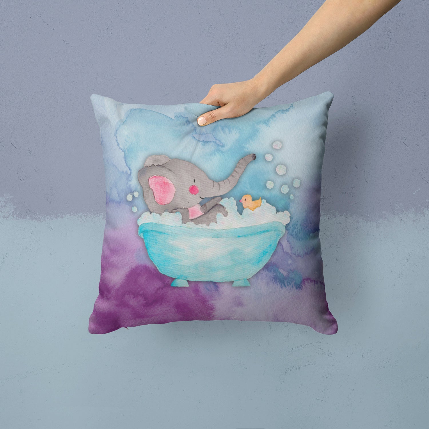 Elephant Bathing Watercolor Fabric Decorative Pillow BB7346PW1414 - the-store.com