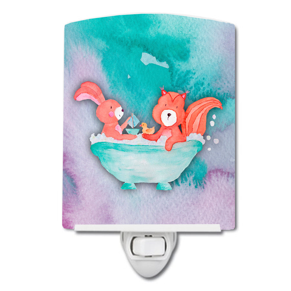 Rabbit and Squirrel Bathing Watercolor Ceramic Night Light BB7348CNL - the-store.com
