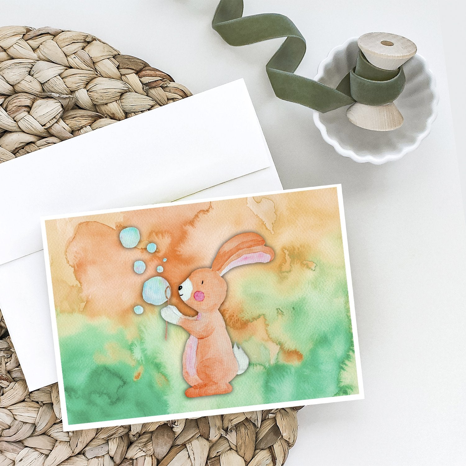Buy this Rabbit and Bubbles Watercolor Greeting Cards and Envelopes Pack of 8