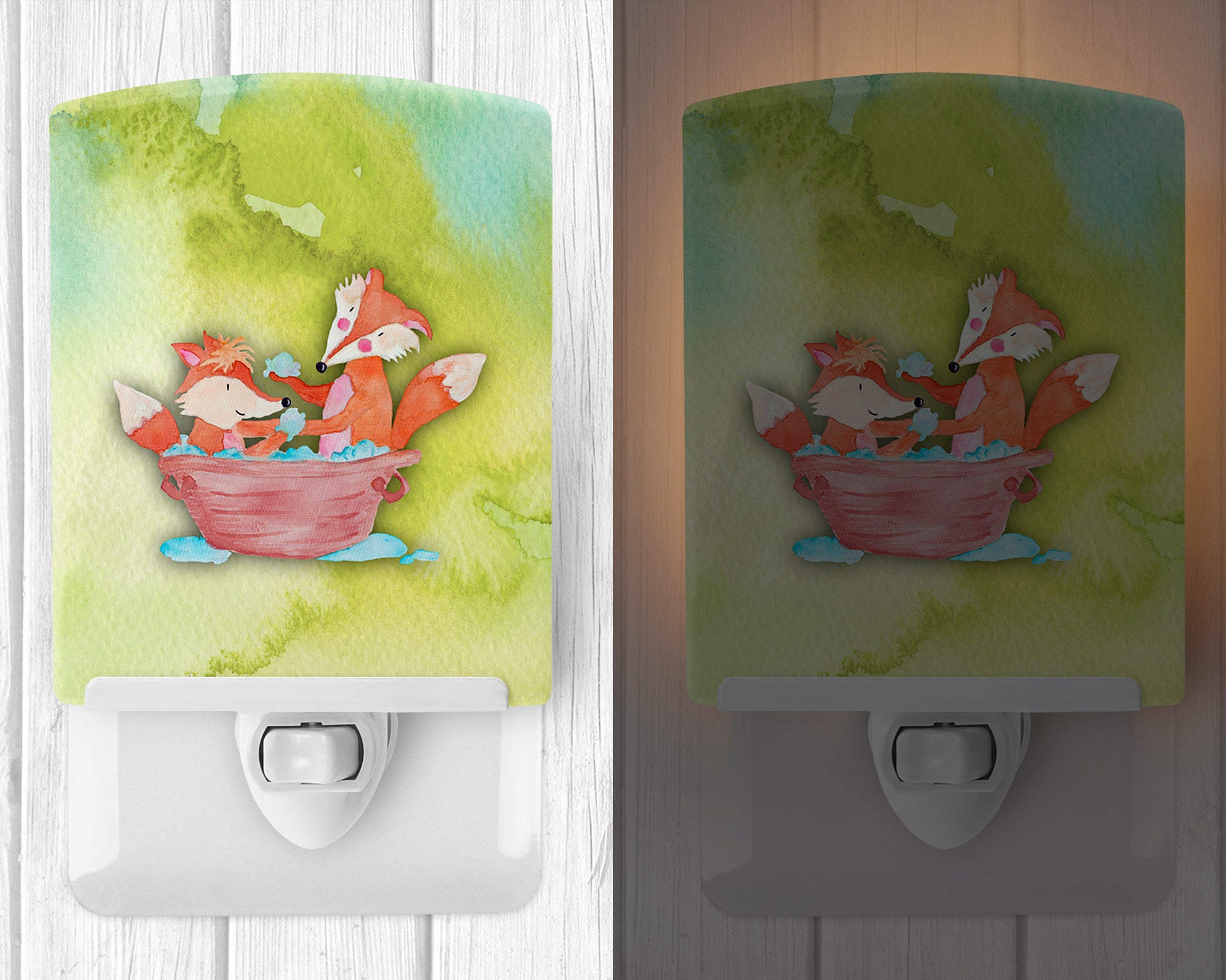 Foxes Bathing Watercolor Ceramic Night Light BB7350CNL - the-store.com
