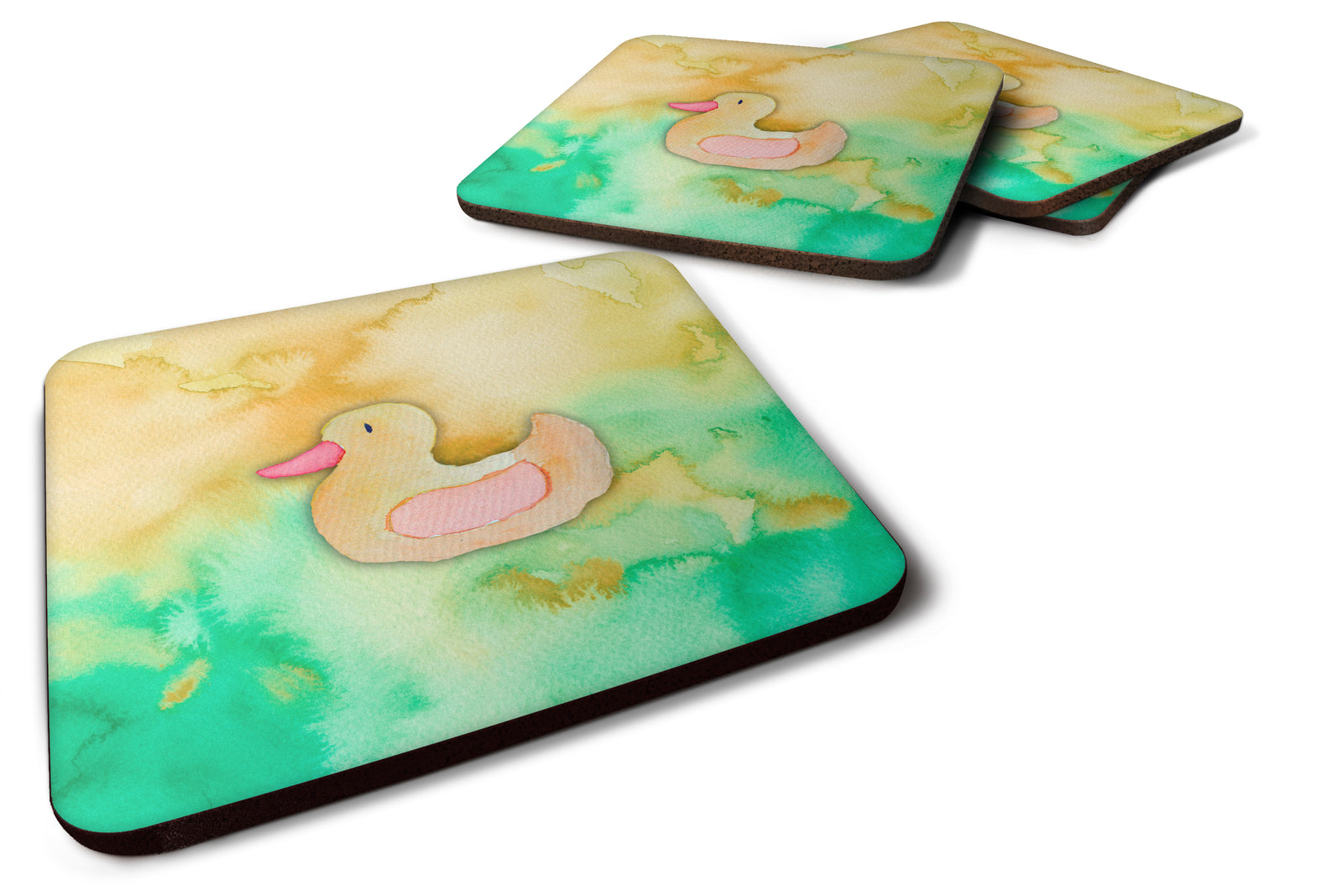 Rubber Duckie Watercolor Foam Coaster Set of 4 BB7351FC - the-store.com