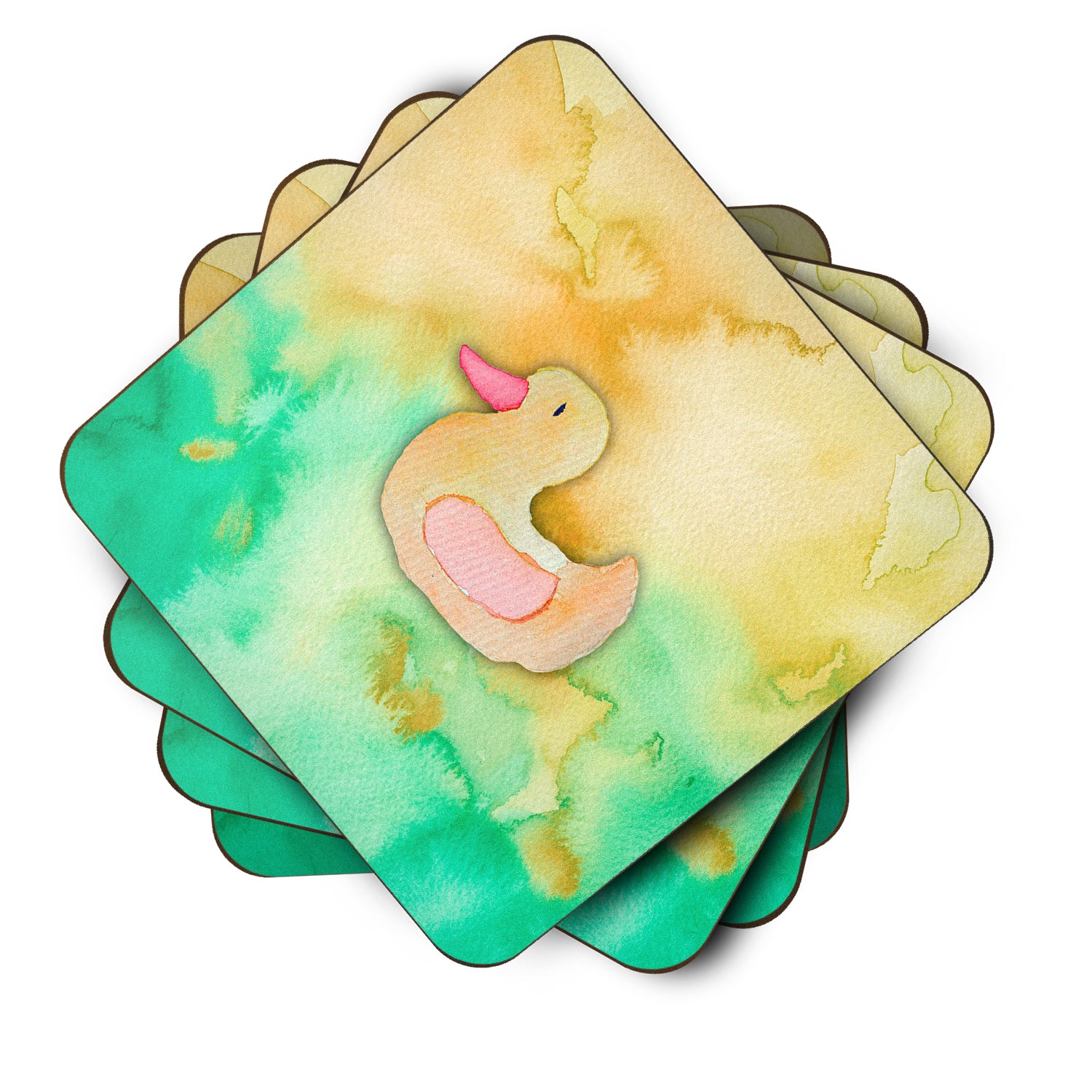 Rubber Duckie Watercolor Foam Coaster Set of 4 BB7351FC - the-store.com