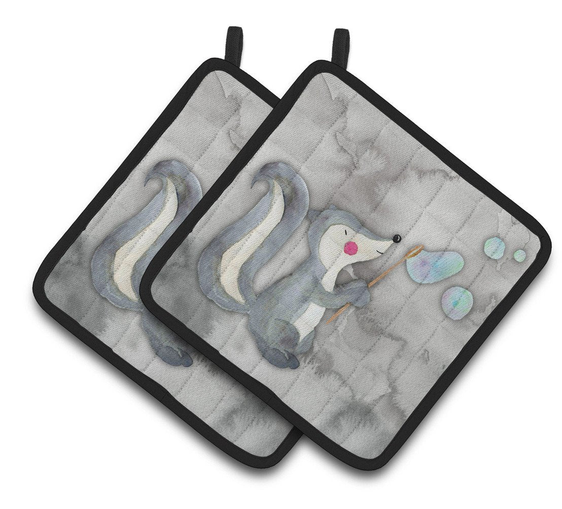 Skunk and Bubbles Watercolor Pair of Pot Holders BB7352PTHD by Caroline&#39;s Treasures