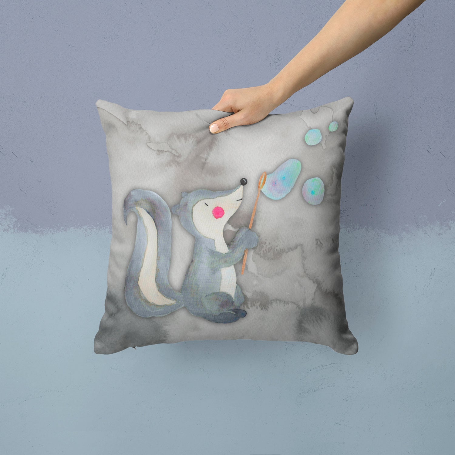 Skunk and Bubbles Watercolor Fabric Decorative Pillow BB7352PW1414 - the-store.com