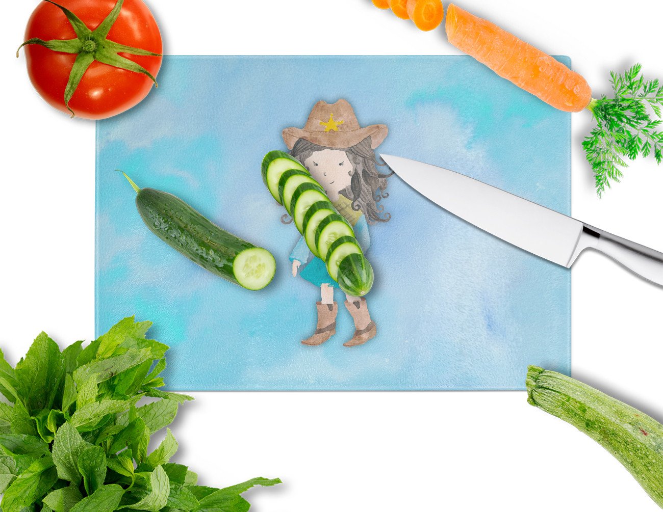 Cowgirl Watercolor Glass Cutting Board Large BB7367LCB by Caroline's Treasures