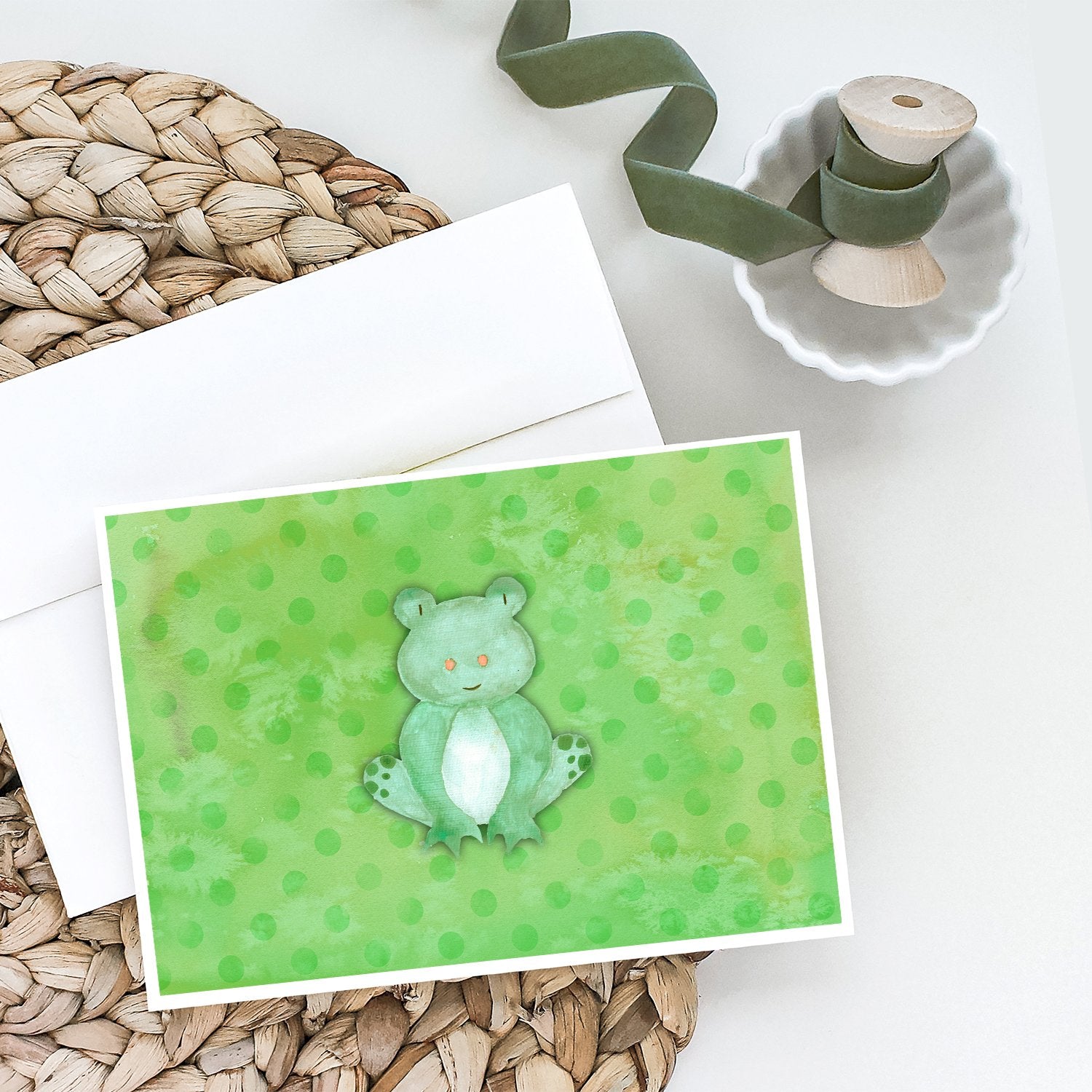 Polkadot Frog Watercolor Greeting Cards and Envelopes Pack of 8 - the-store.com