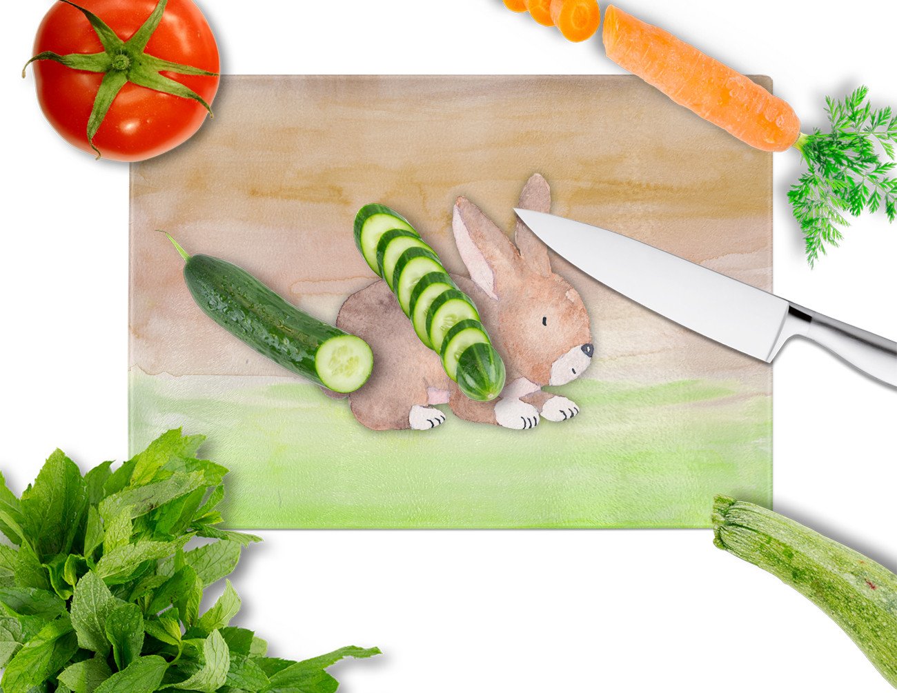 Rabbit Watercolor Glass Cutting Board Large BB7410LCB by Caroline's Treasures