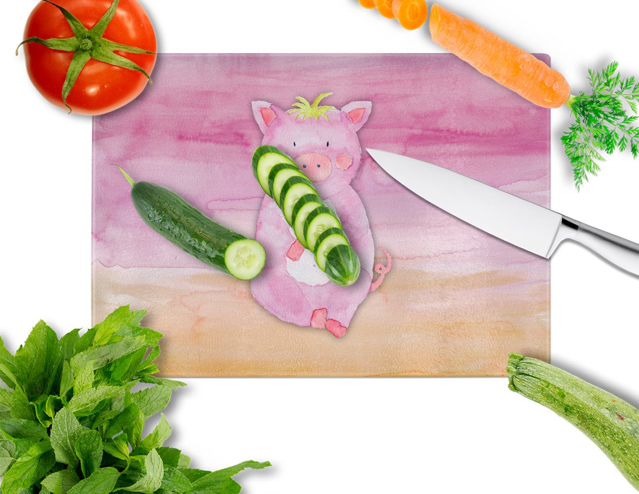 Pig Watercolor Glass Cutting Board Large BB7416LCB by Caroline's Treasures