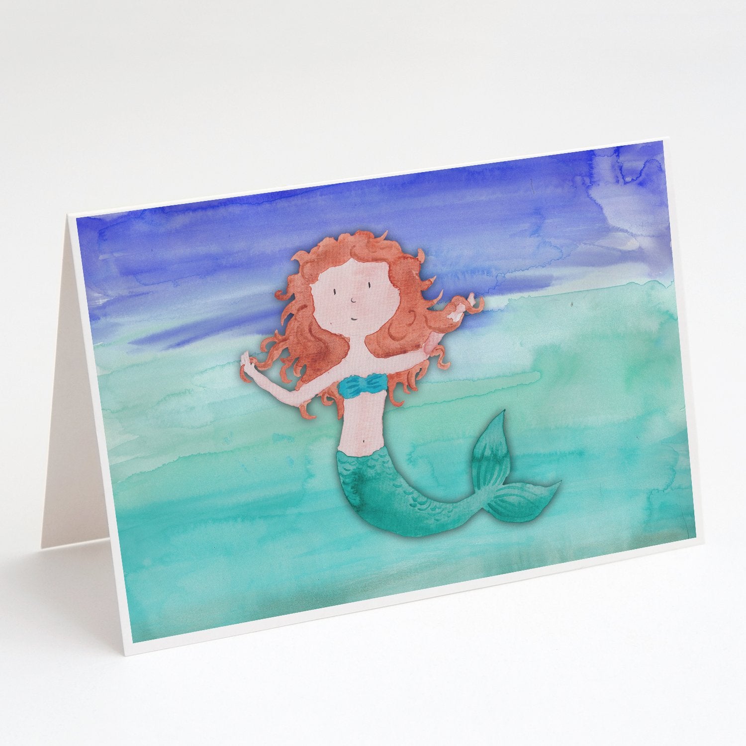 Buy this Ginger Mermaid Watercolor Greeting Cards and Envelopes Pack of 8