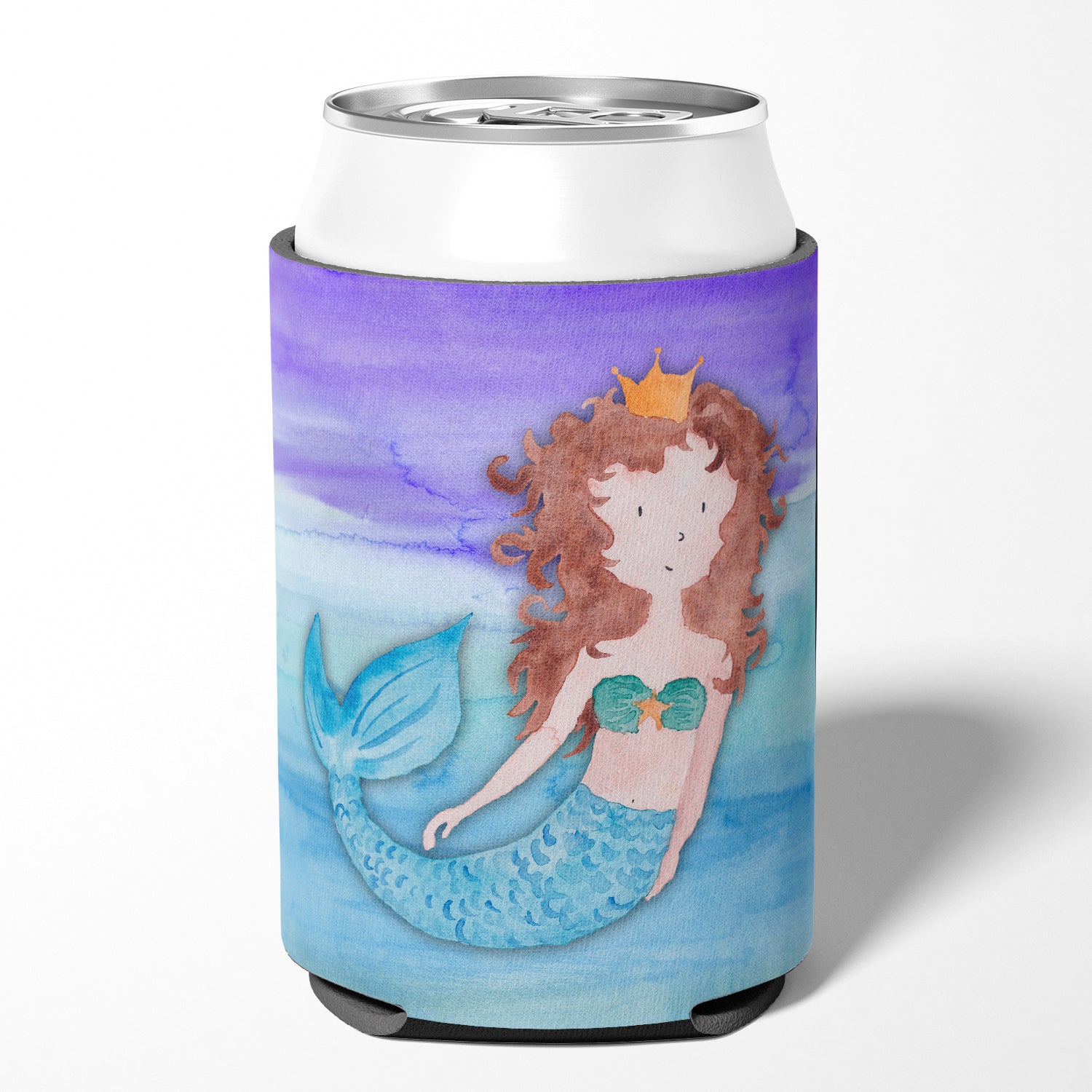 Brunette Mermaid Watercolor Can or Bottle Hugger BB7422CC
