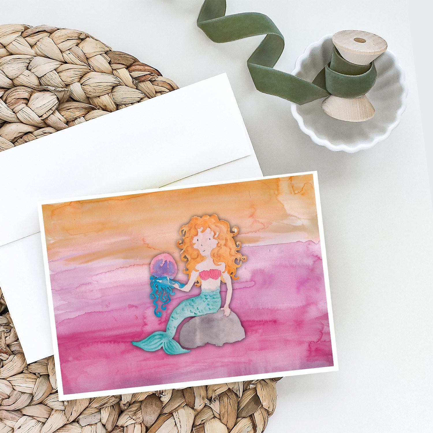 Blonde Mermaid Watercolor Greeting Cards and Envelopes Pack of 8 - the-store.com