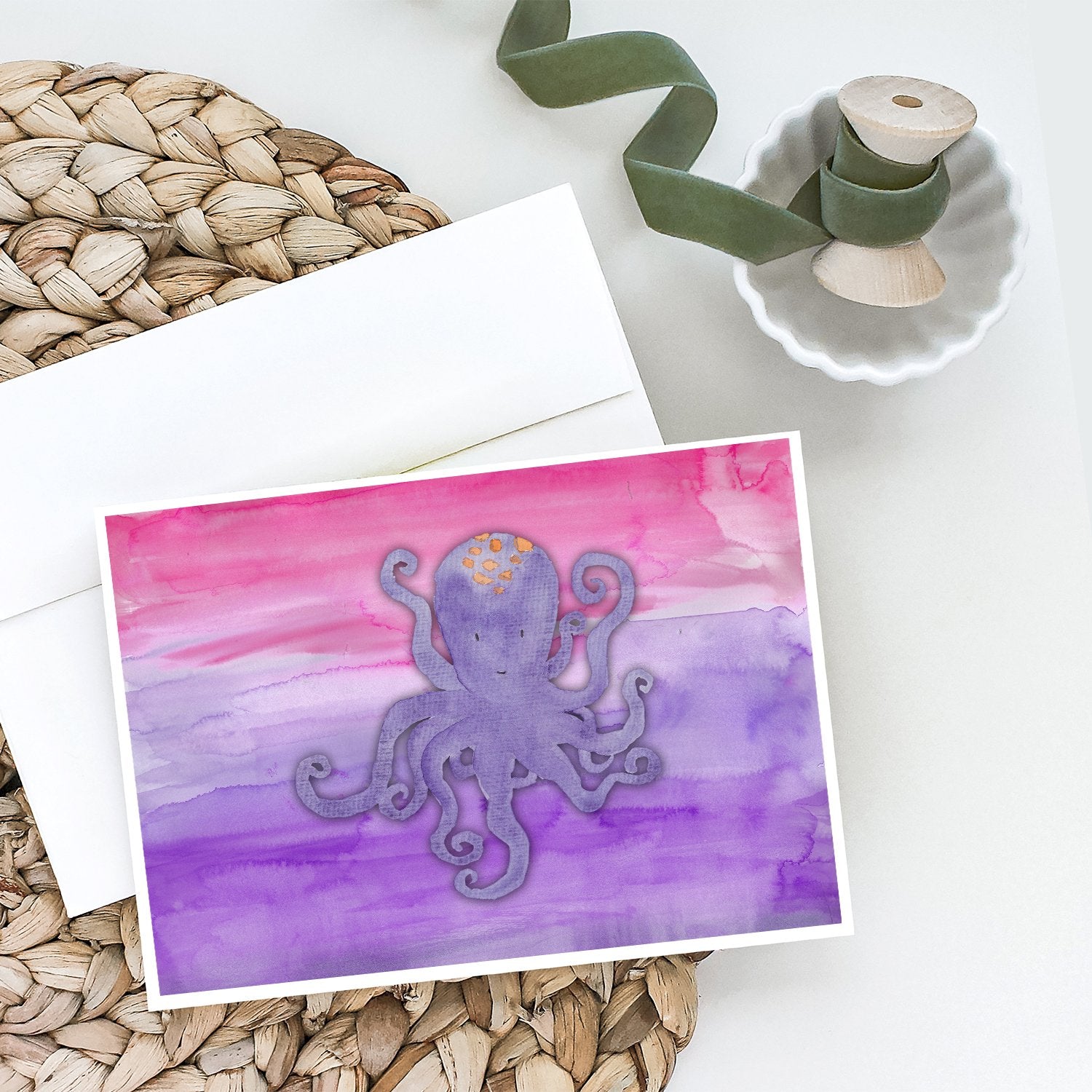 Octopus Watercolor Greeting Cards and Envelopes Pack of 8 - the-store.com