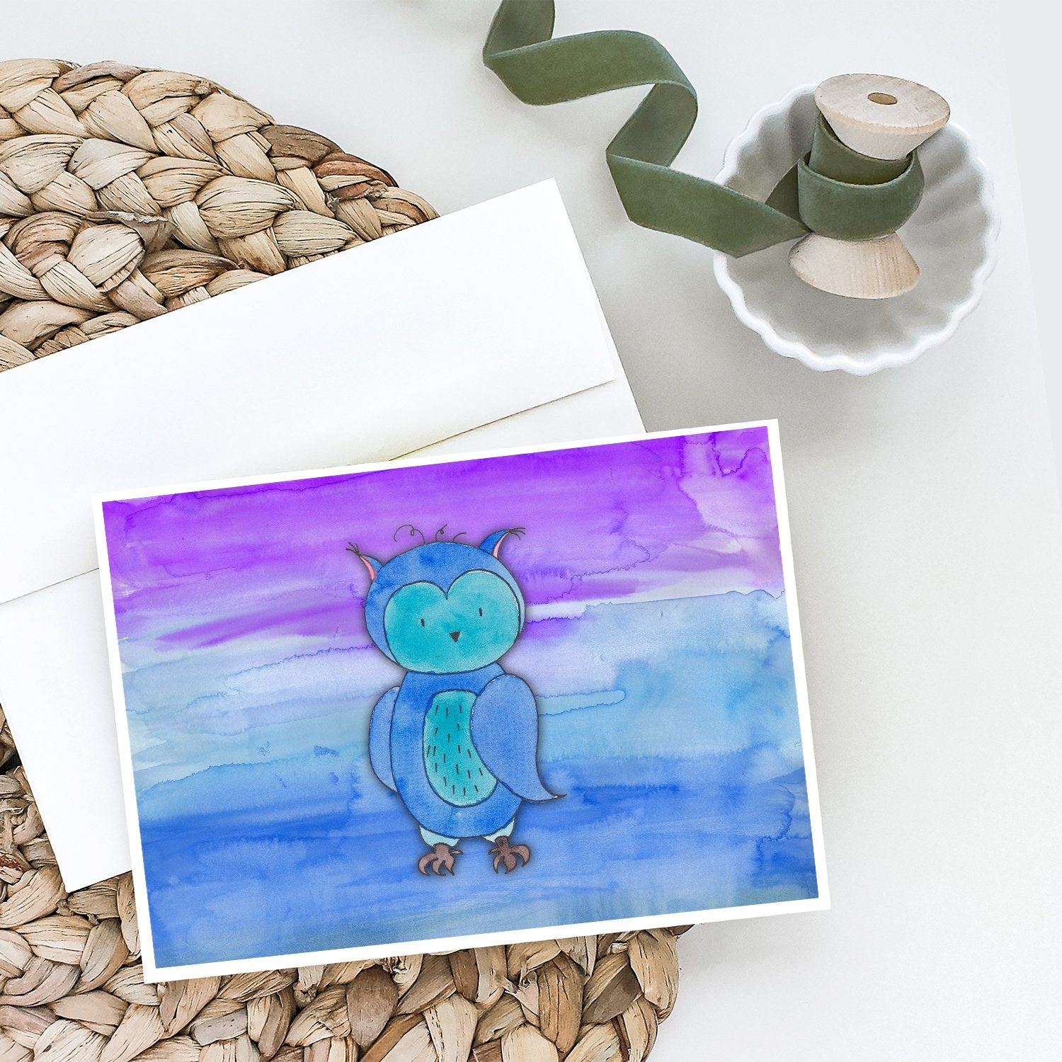 Buy this Blue Owl Watercolor Greeting Cards and Envelopes Pack of 8