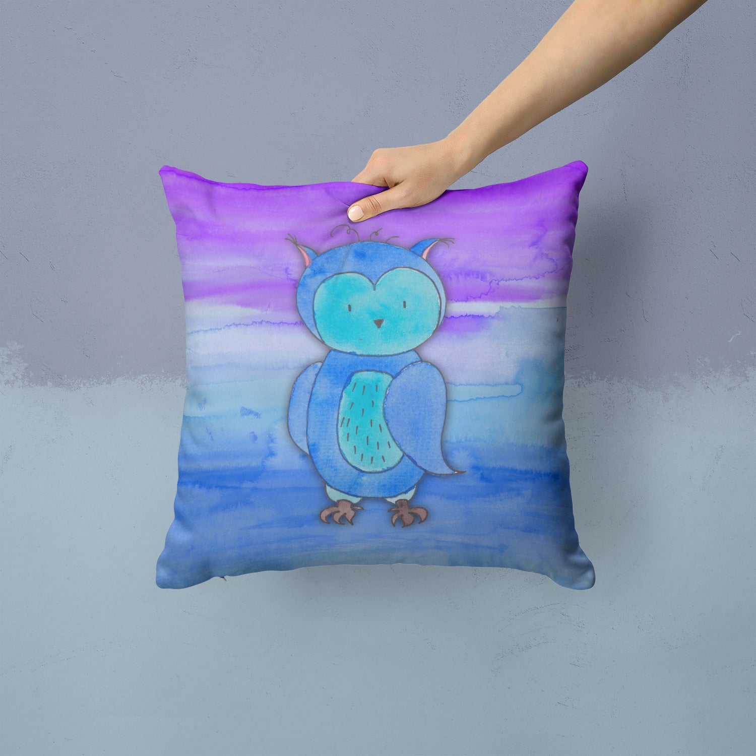 Blue Owl Watercolor Fabric Decorative Pillow BB7426PW1414 - the-store.com
