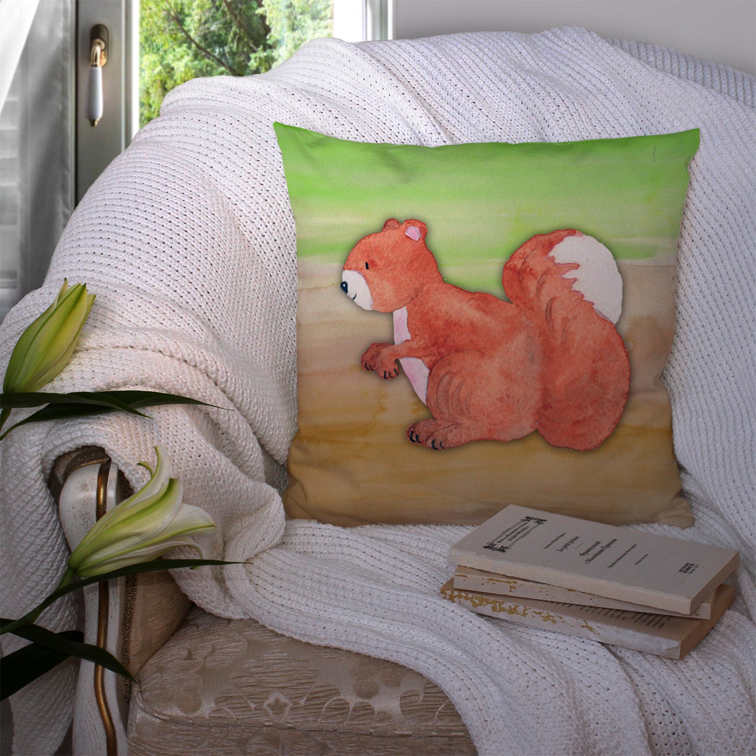 Squirrel Watercolor Fabric Decorative Pillow BB7431PW1414 - the-store.com