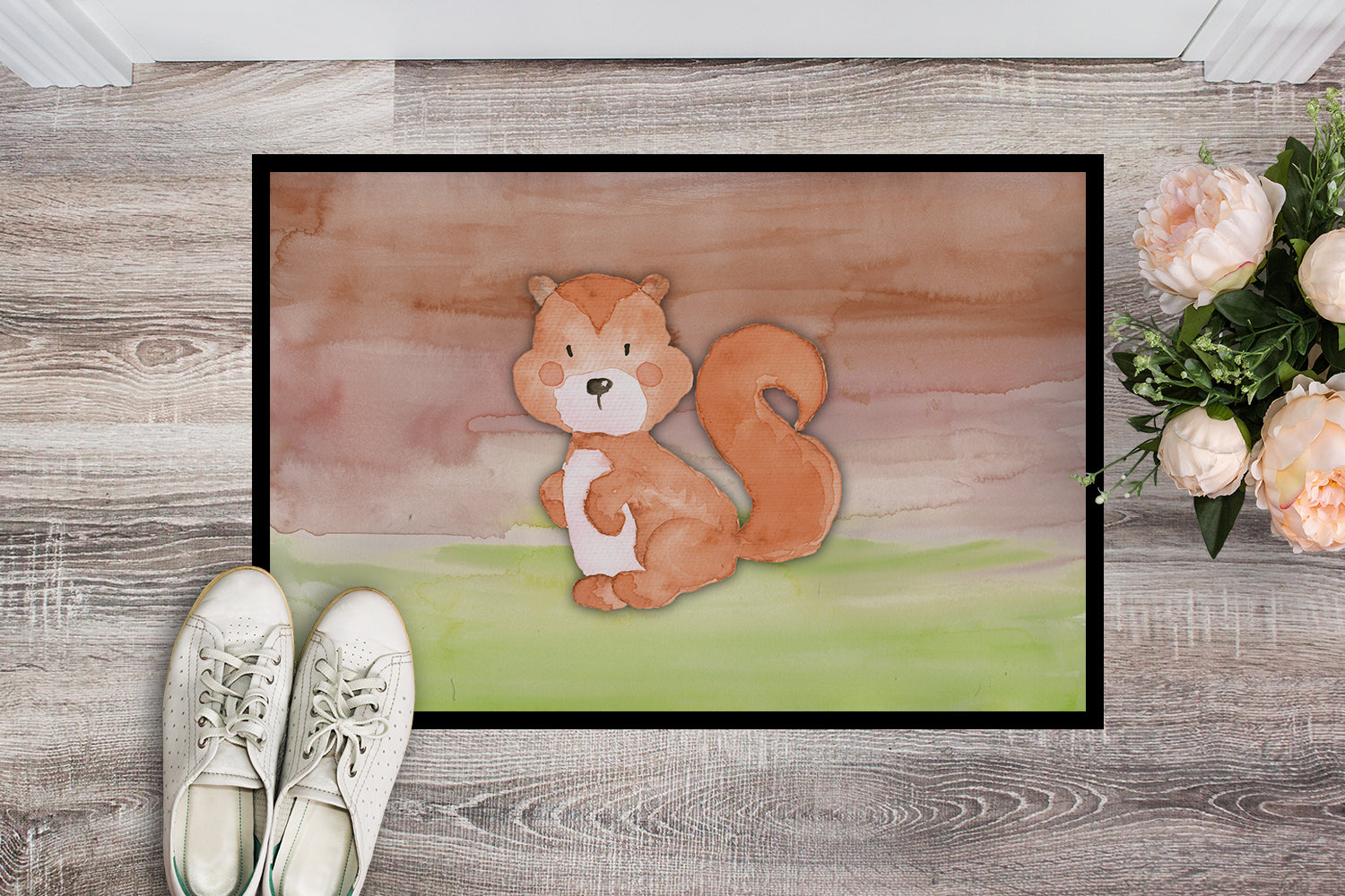 Squirrel Watercolor Indoor or Outdoor Mat 18x27 BB7439MAT - the-store.com