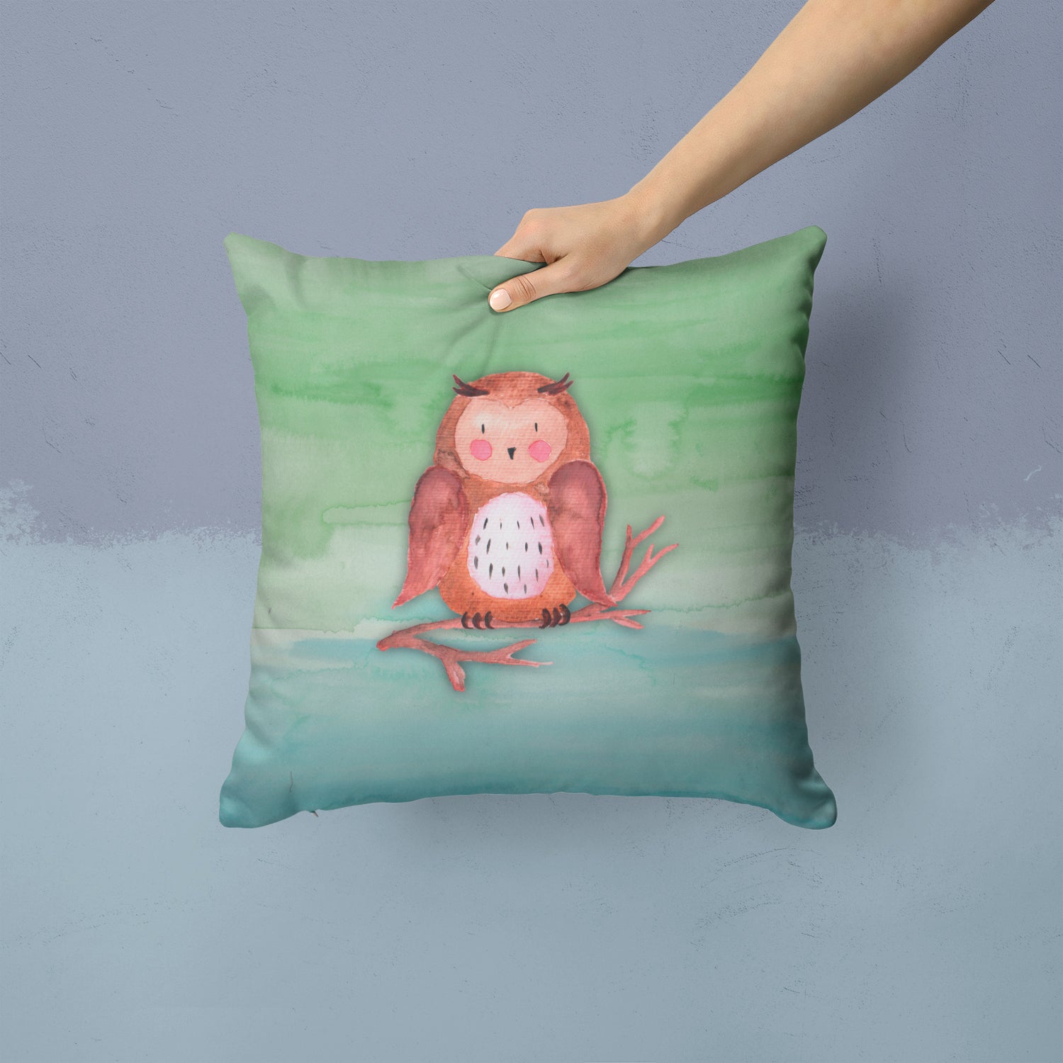 Brown Owl Watercolor Fabric Decorative Pillow BB7443PW1414 - the-store.com