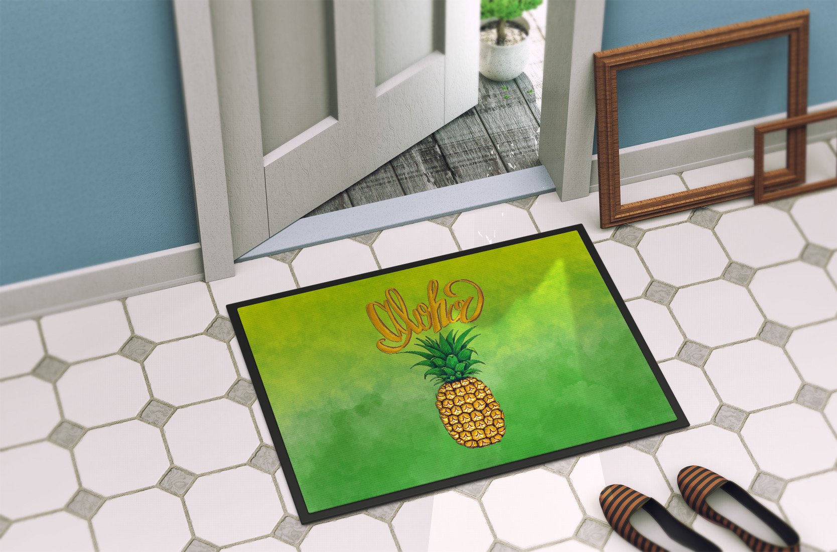 Aloha Pineapple Welcome Indoor or Outdoor Mat 24x36 BB7451JMAT by Caroline's Treasures