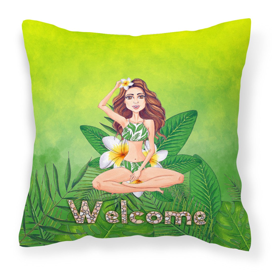 Welcome Lady in Bikini Summer Fabric Decorative Pillow BB7457PW1818 by Caroline's Treasures