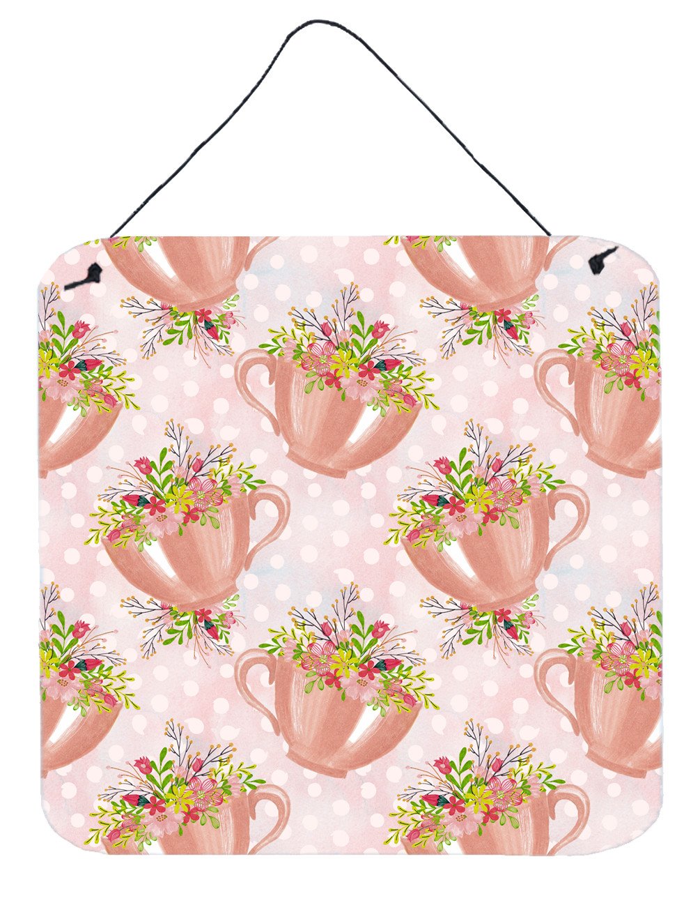 Tea Cup and Flowers Pink Wall or Door Hanging Prints BB7481DS66 by Caroline&#39;s Treasures