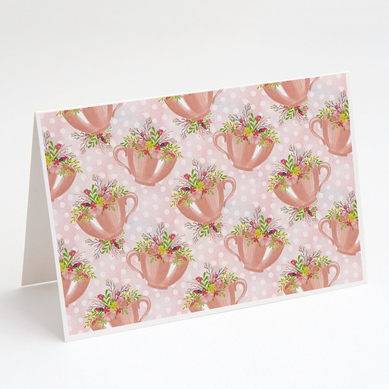 Buy this Tea Cup and Flowers Pink Greeting Cards and Envelopes Pack of 8