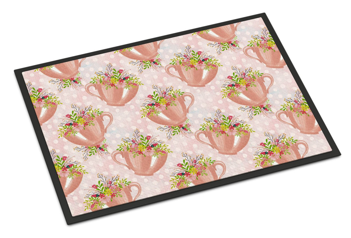 Tea Cup and Flowers Pink Indoor or Outdoor Mat 24x36 BB7481JMAT by Caroline&#39;s Treasures