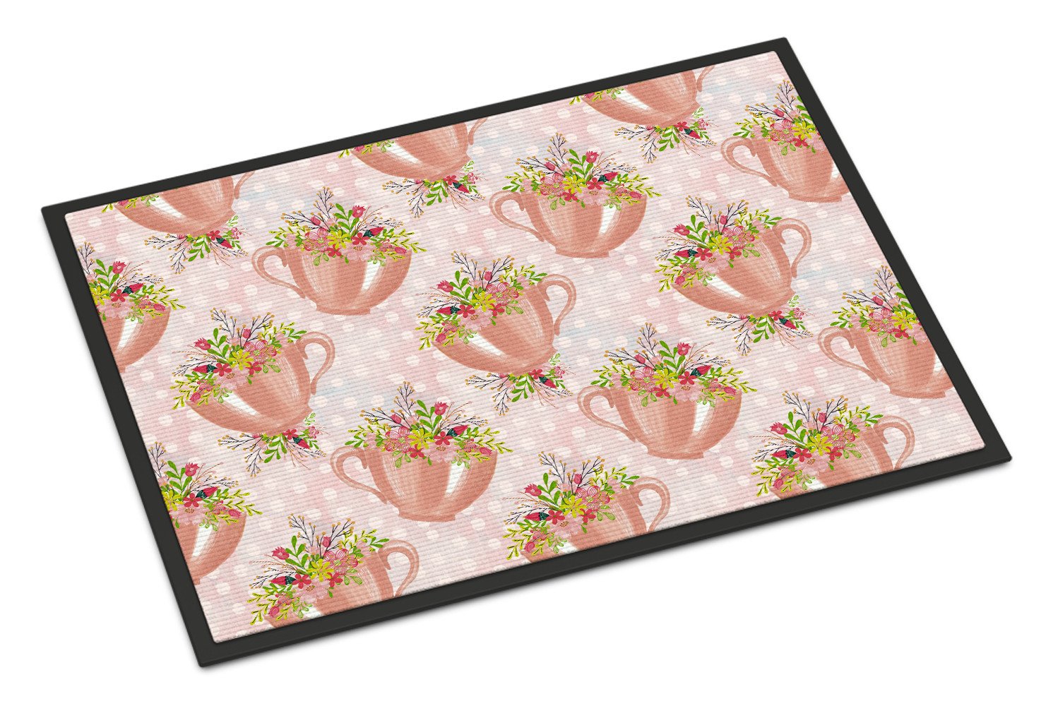 Tea Cup and Flowers Pink Indoor or Outdoor Mat 24x36 BB7481JMAT by Caroline's Treasures